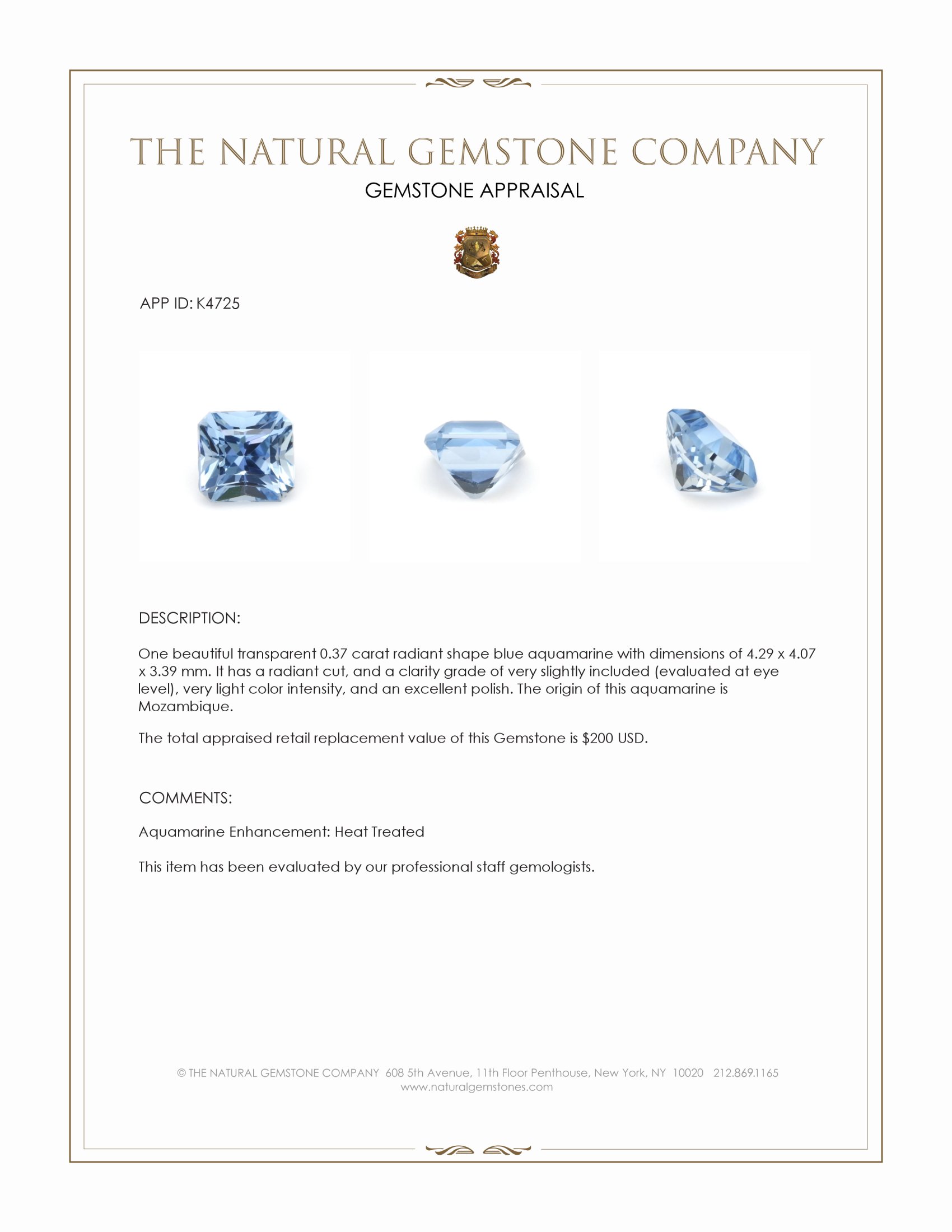 0.37 Ct. Aquamarine from Mozambique