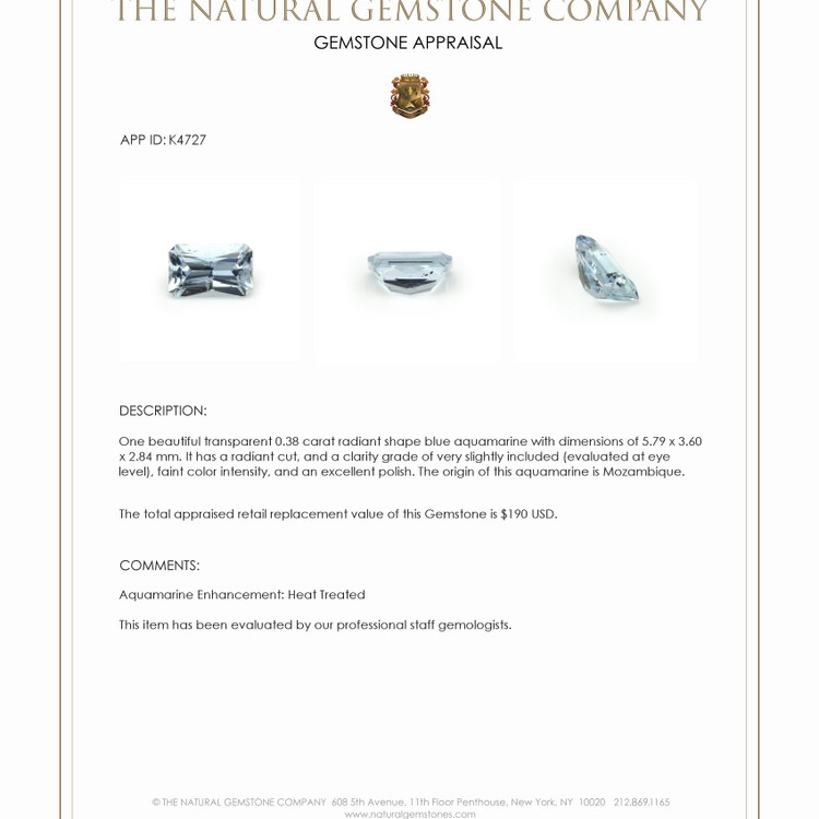 0.38 Ct. Aquamarine from Mozambique