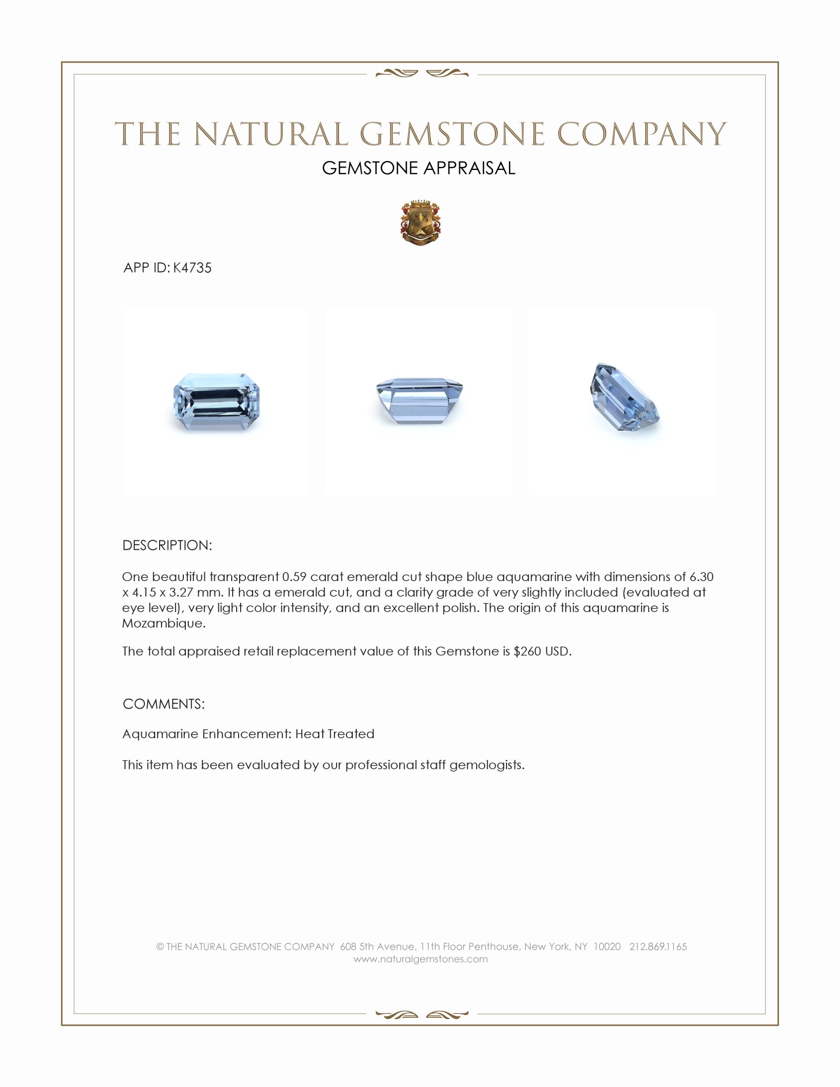 0.59 Ct. Aquamarine from Mozambique