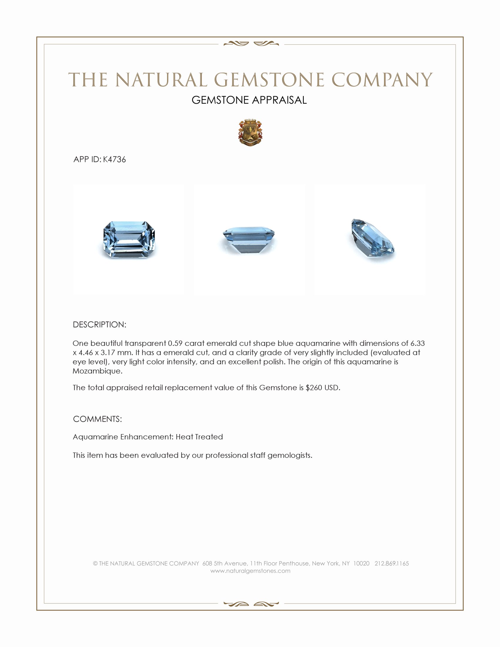 0.59 Ct. Aquamarine from Mozambique