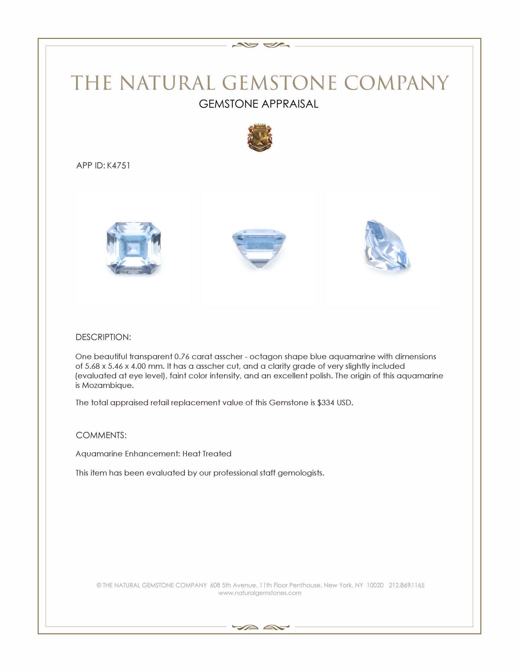 0.76 Ct. Aquamarine from Mozambique