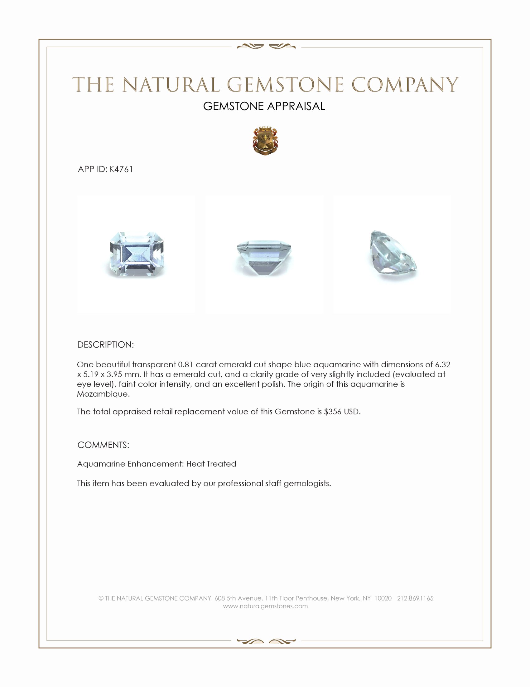 0.81 Ct. Aquamarine from Mozambique