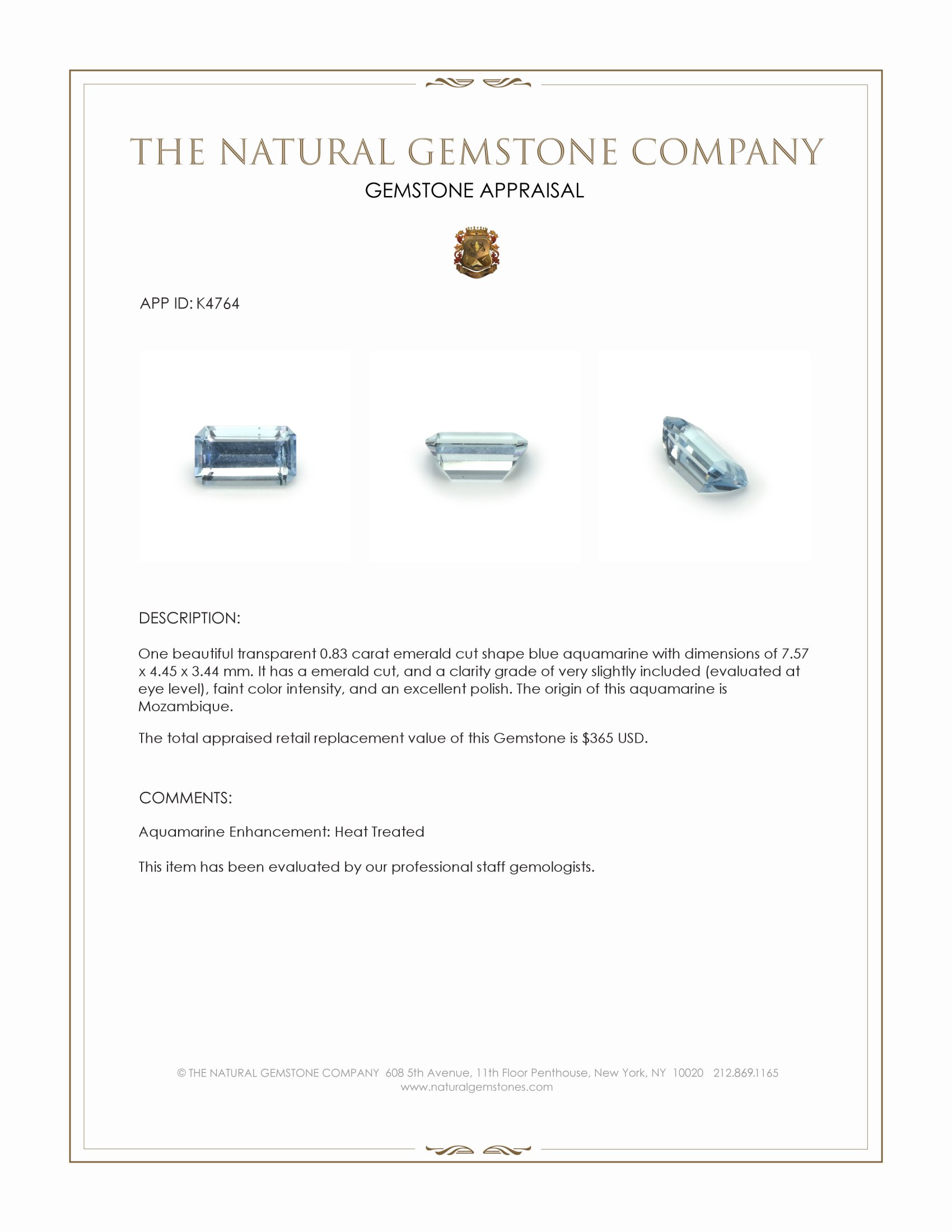 0.83 Ct. Aquamarine from Mozambique