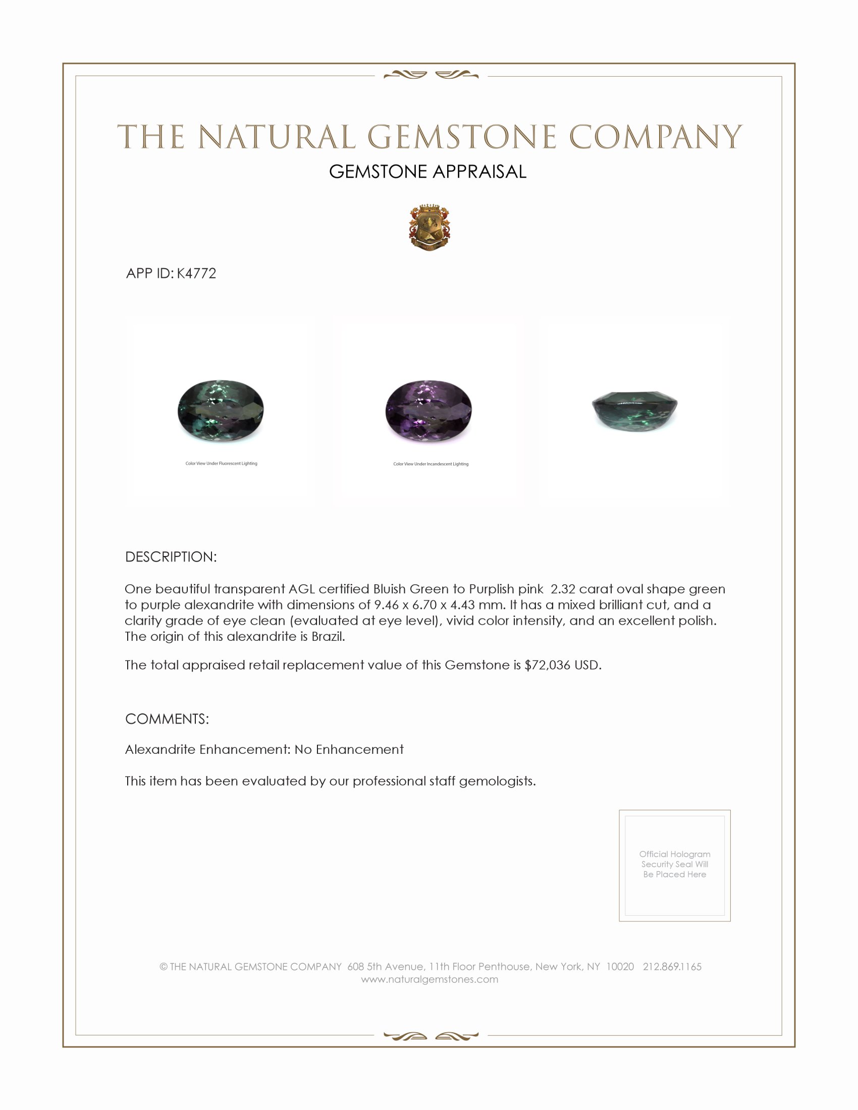 2.32 Ct. Alexandrite from Brazil