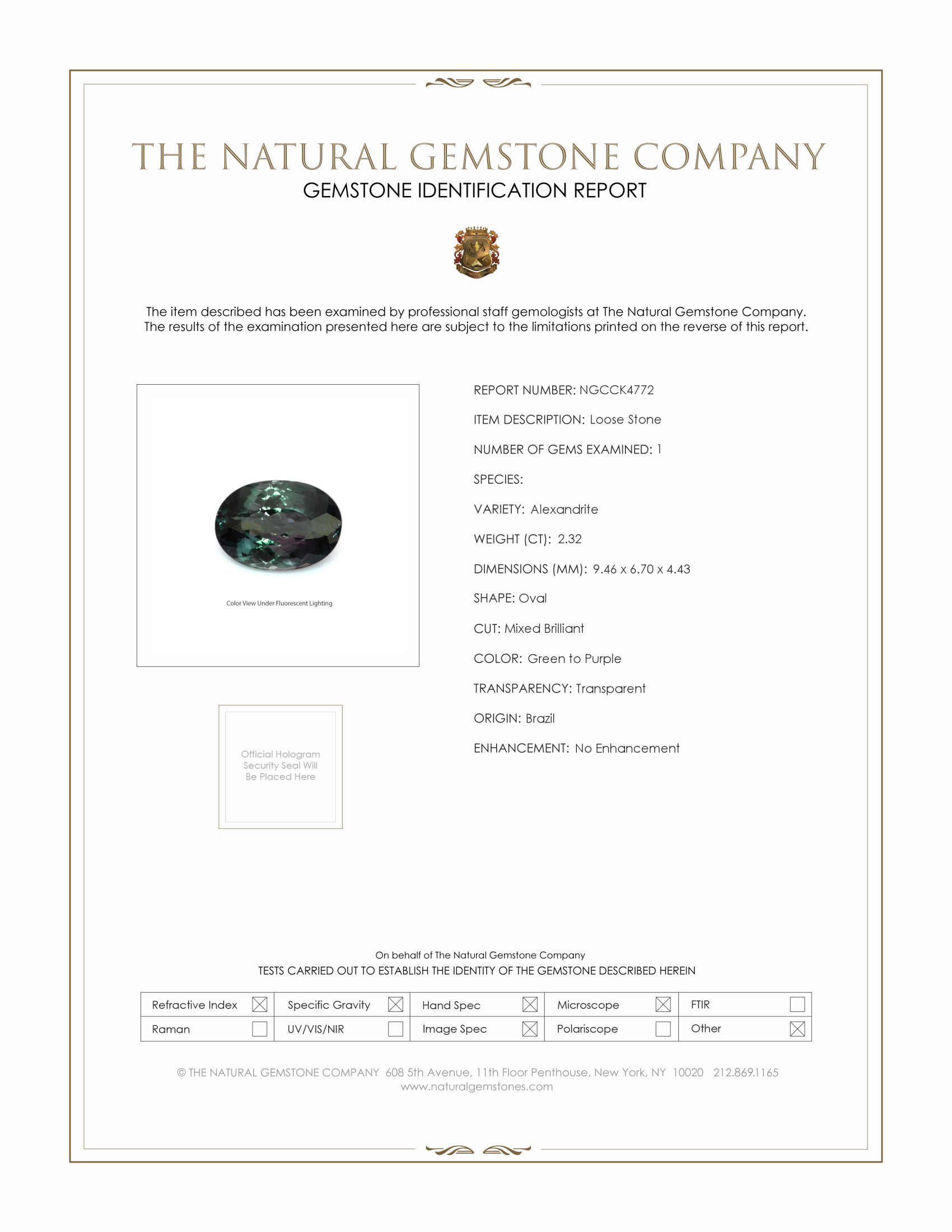 2.32 Ct. Alexandrite from Brazil