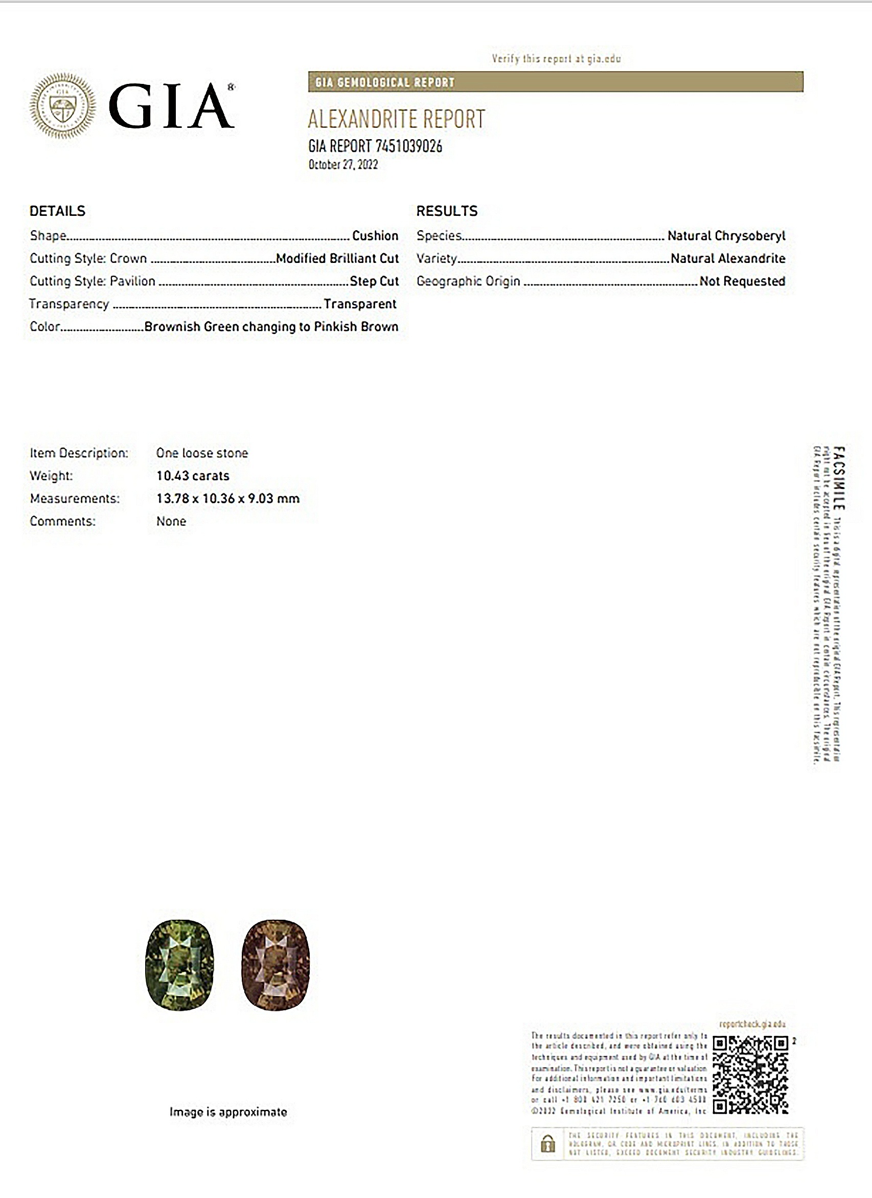 10.43 Ct. Alexandrite from Ceylon (Sri Lanka)