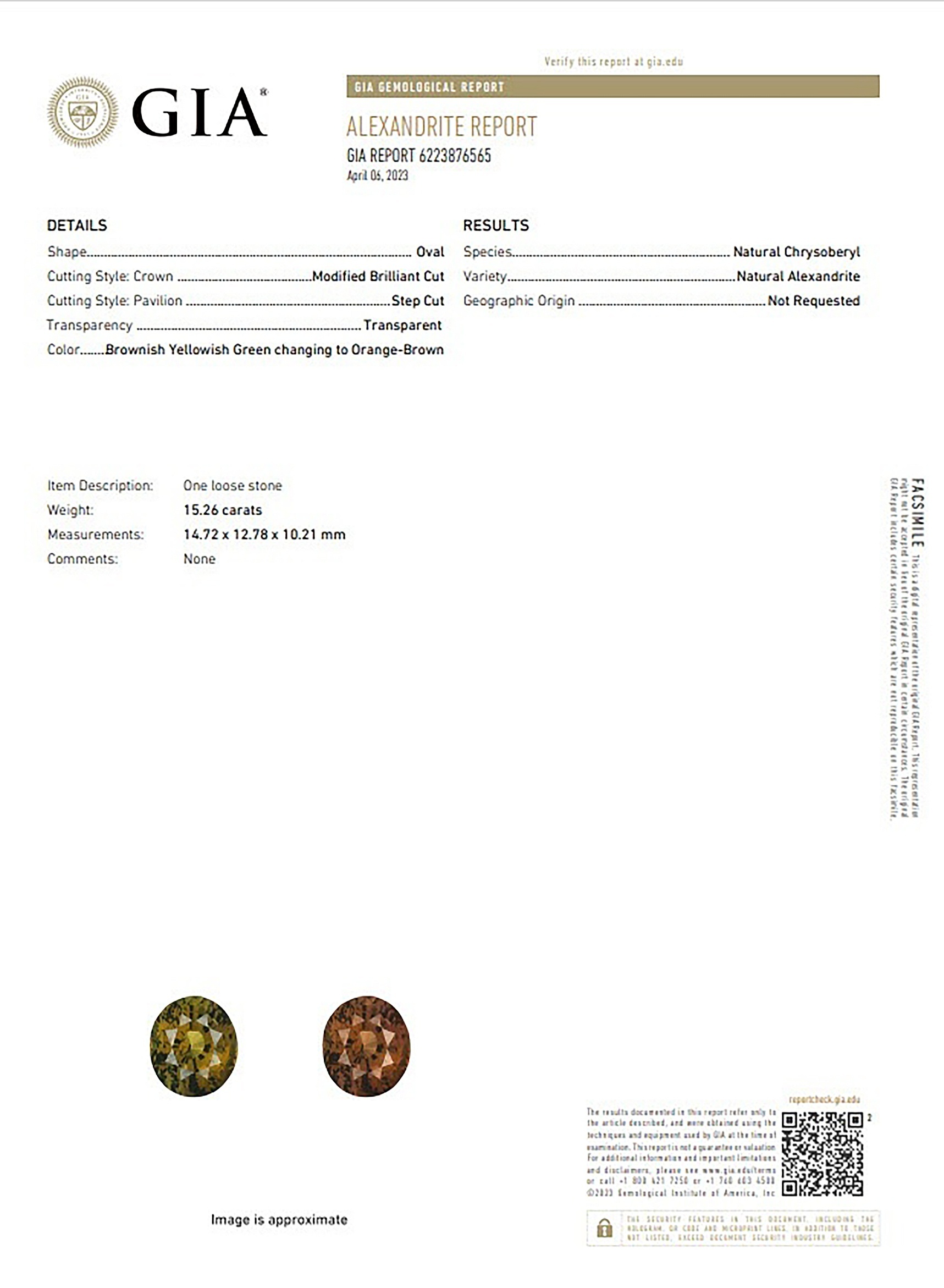 15.26 Ct. Alexandrite from Ceylon (Sri Lanka)