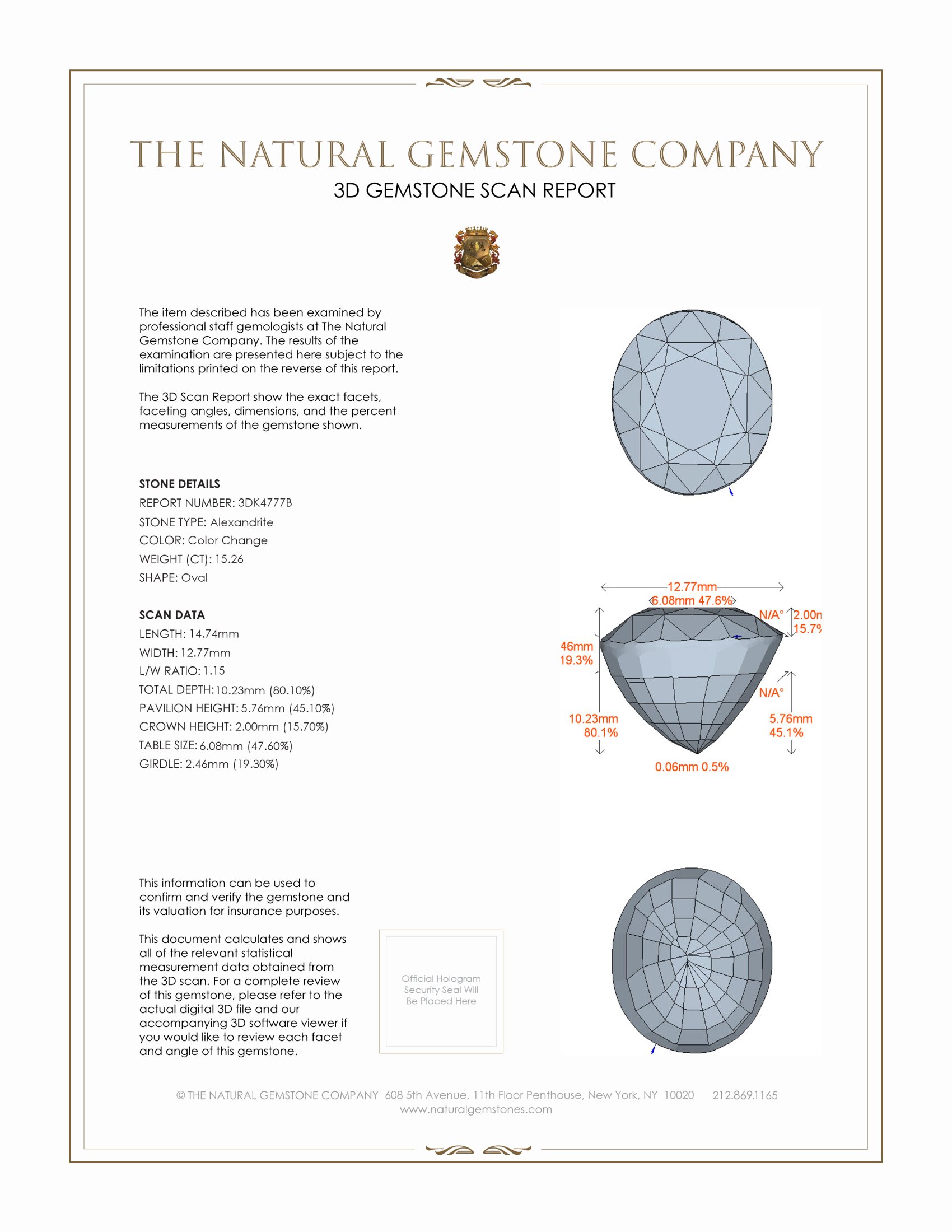 15.26 Ct. Alexandrite from Ceylon (Sri Lanka)