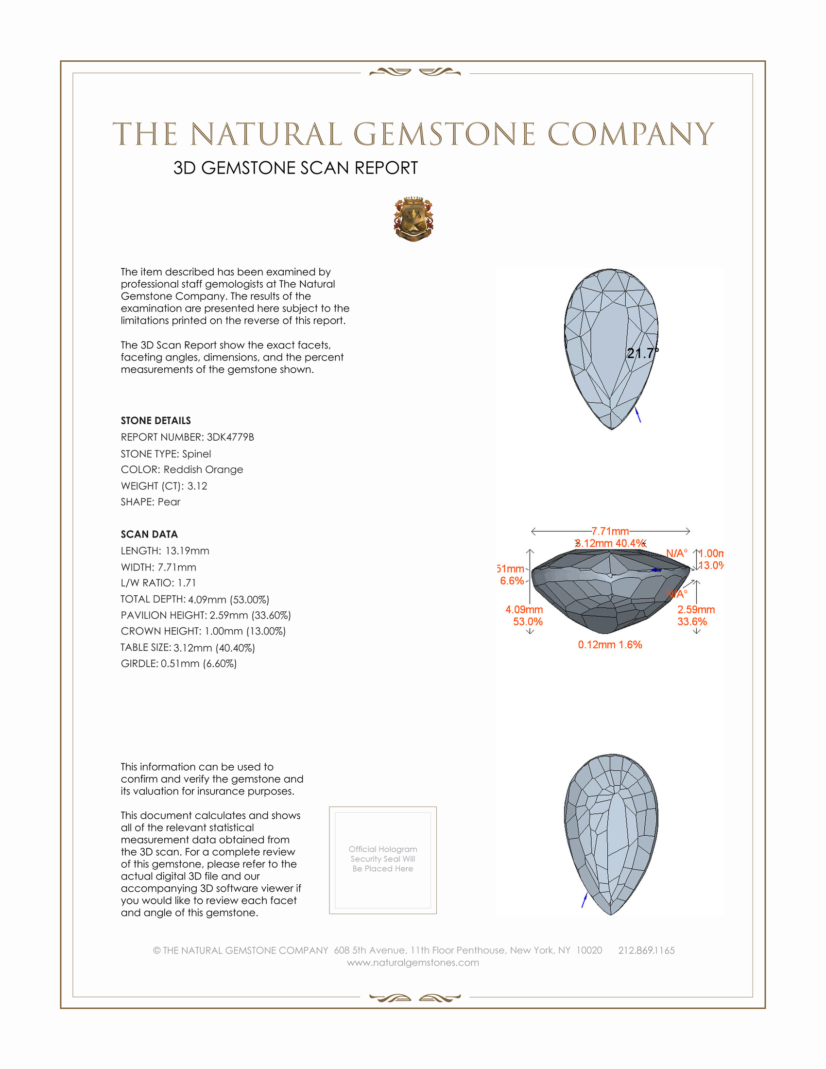3.12 Ct. Spinel from Ceylon (Sri Lanka)