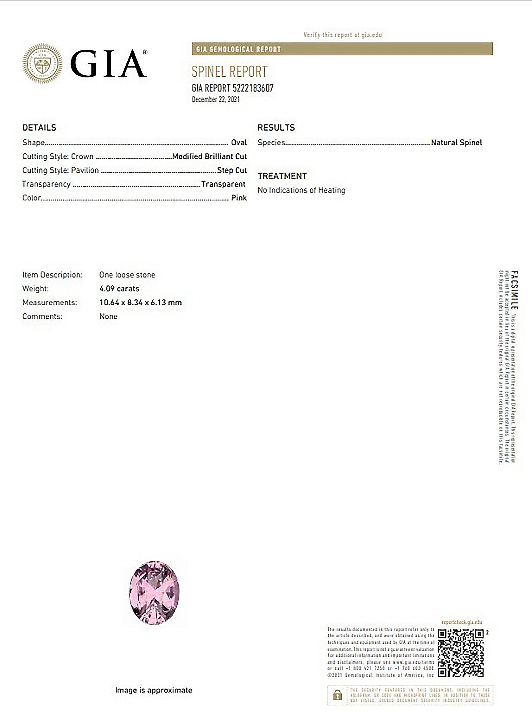 4.09 Ct. Spinel from Ceylon (Sri Lanka)