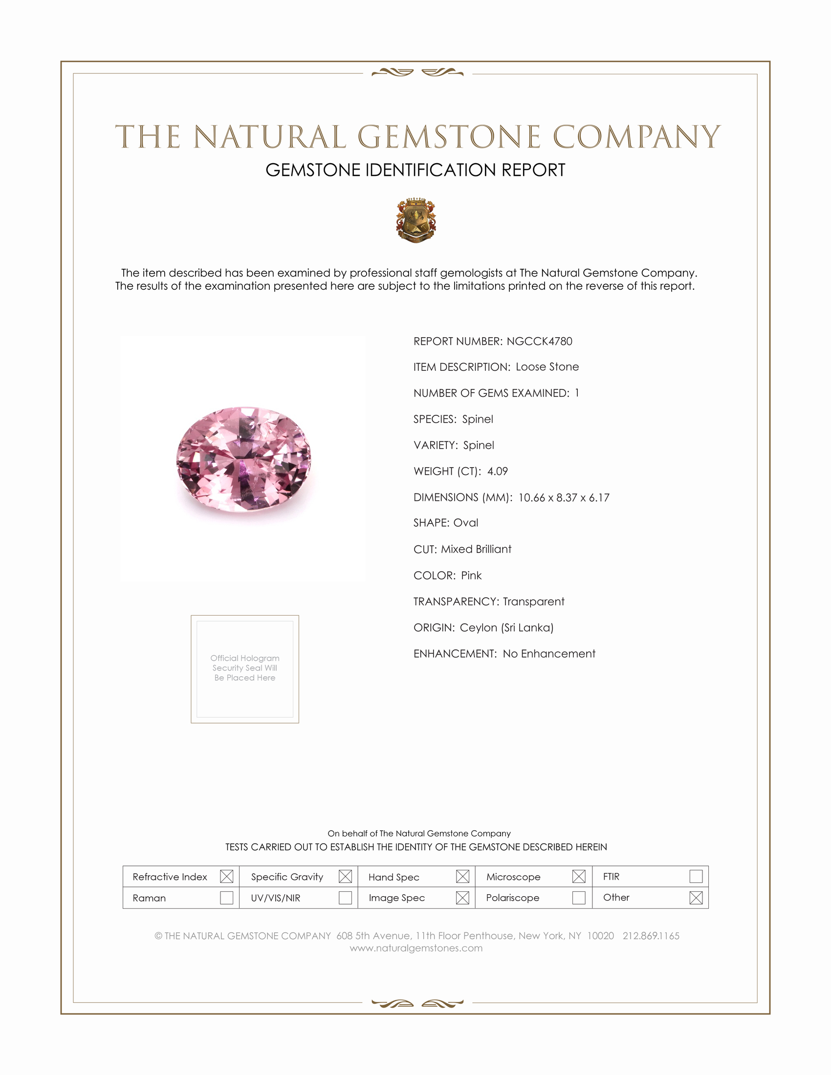 4.09 Ct. Spinel from Ceylon (Sri Lanka)