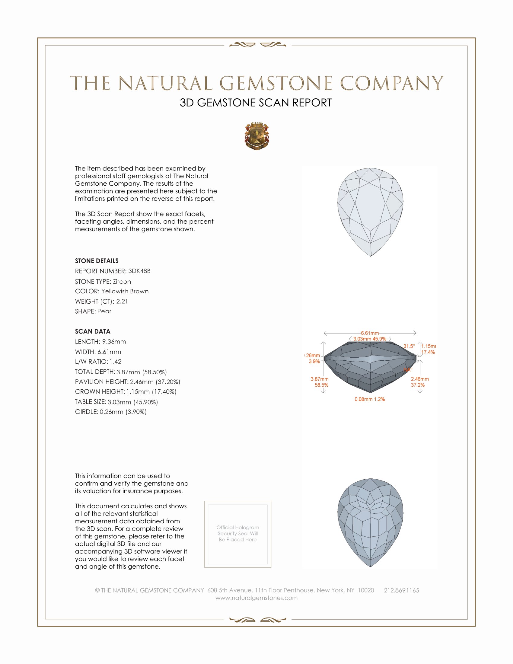 2.21 Ct. Zircon from Ceylon (Sri Lanka)