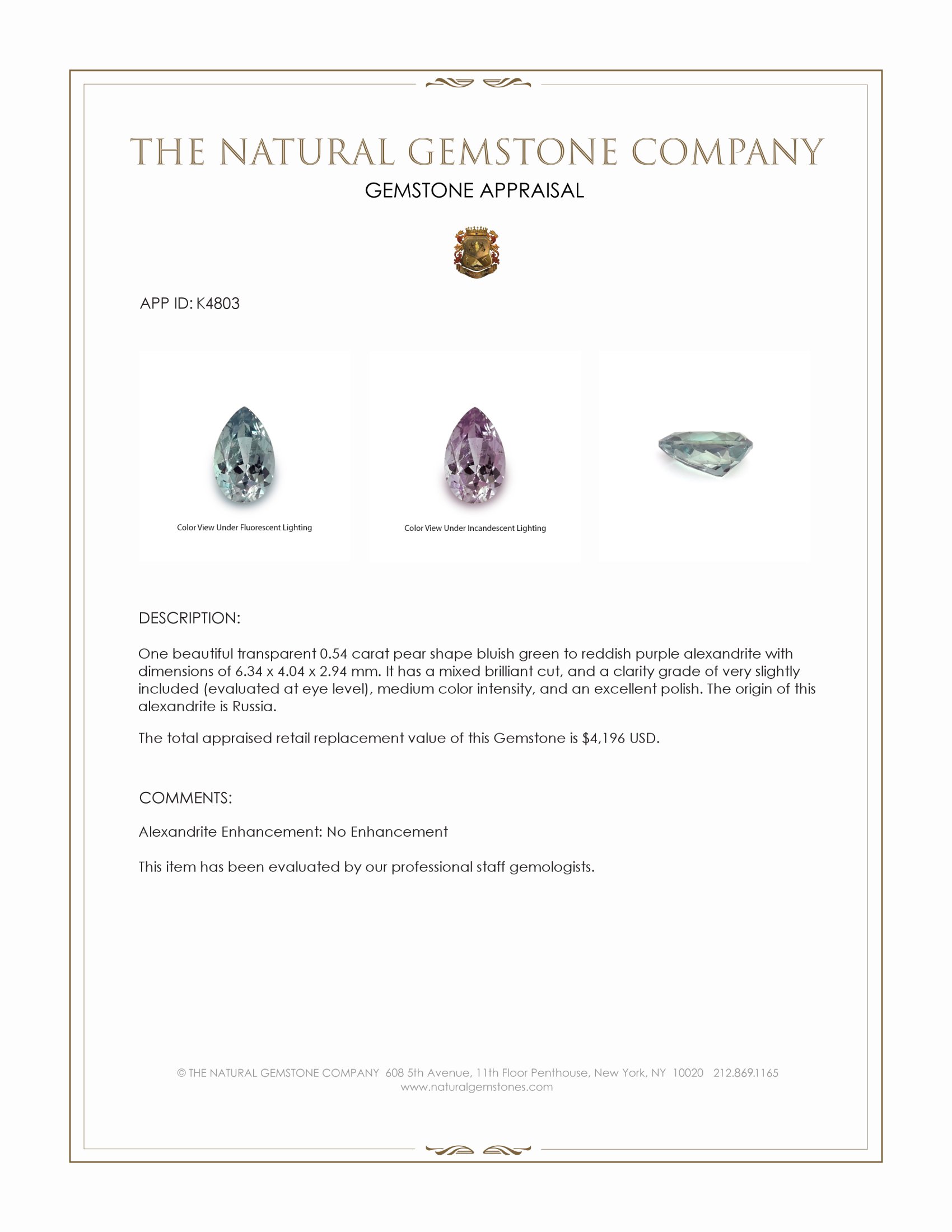 0.54 Ct. Alexandrite from Russia