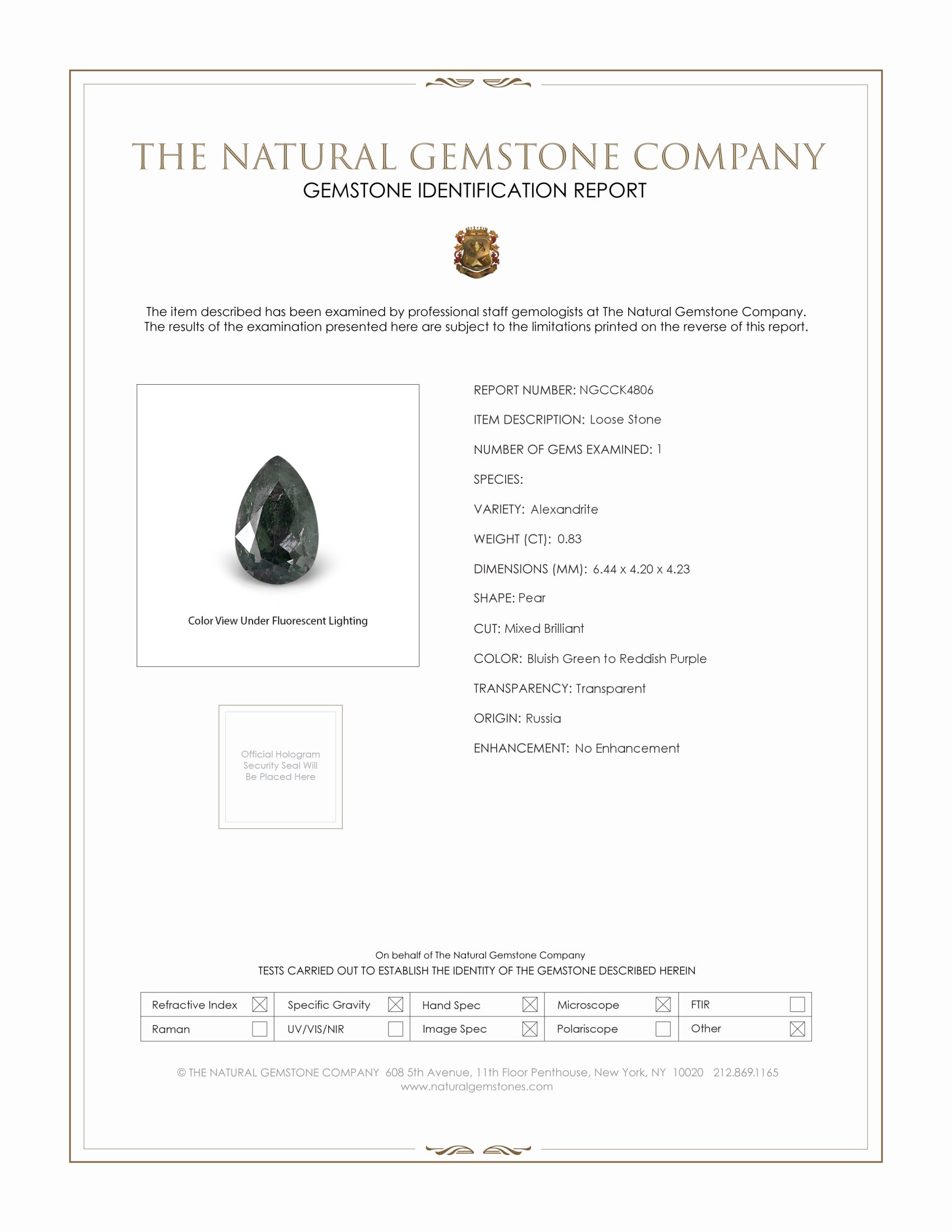 0.83 Ct. Alexandrite from Russia