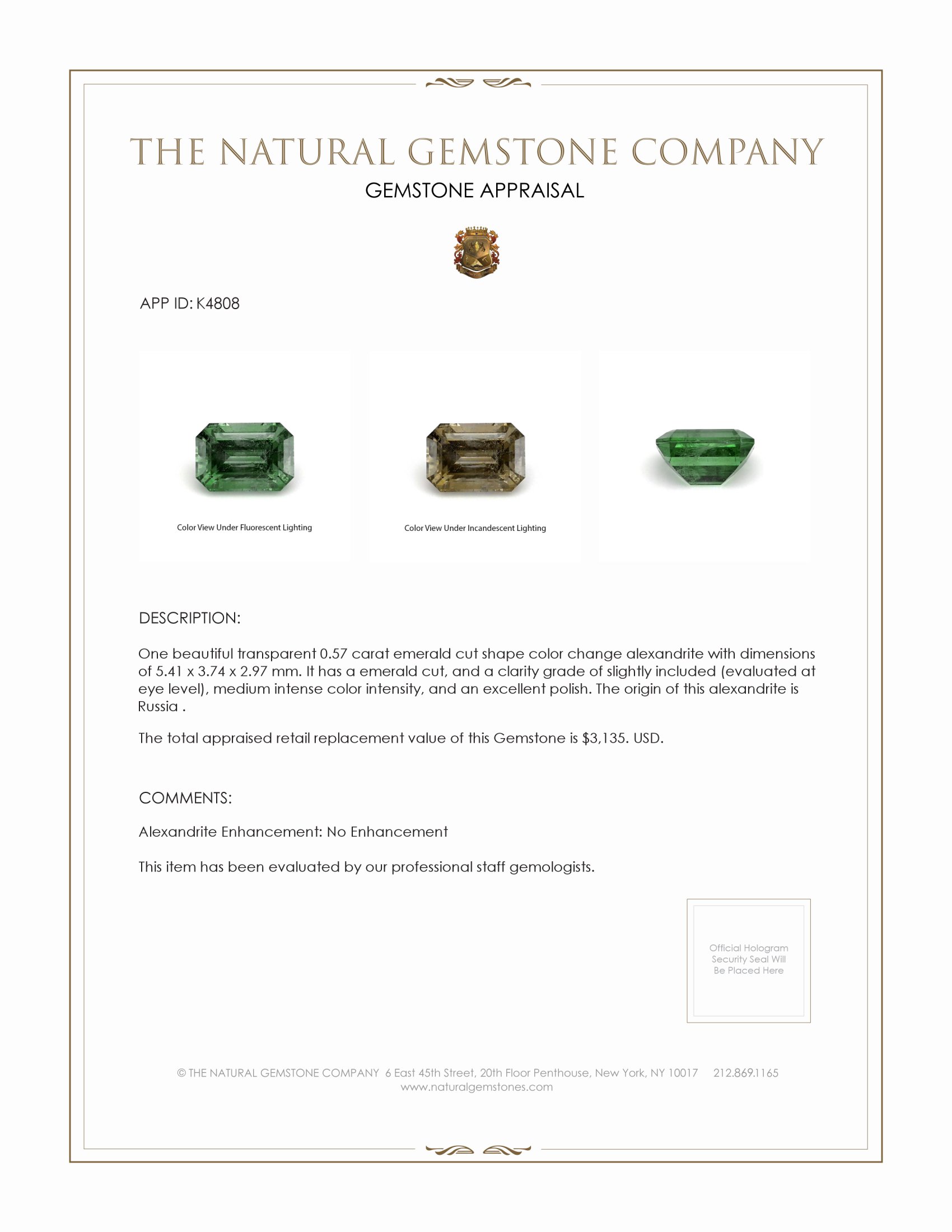 0.57 Ct. Alexandrite from Russia