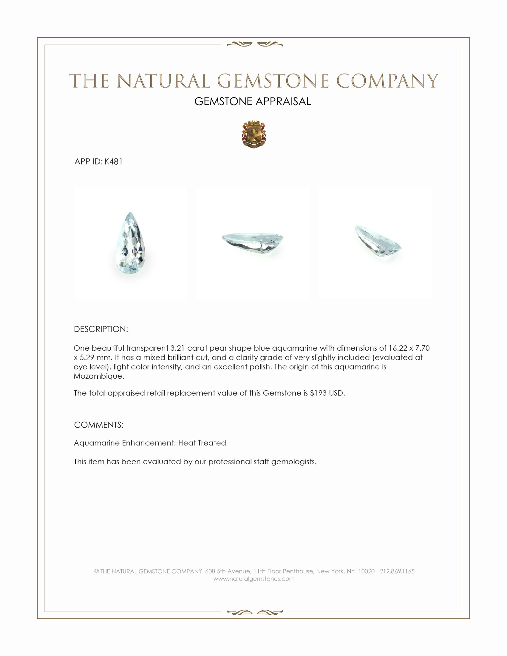 3.21 Ct. Aquamarine from Mozambique