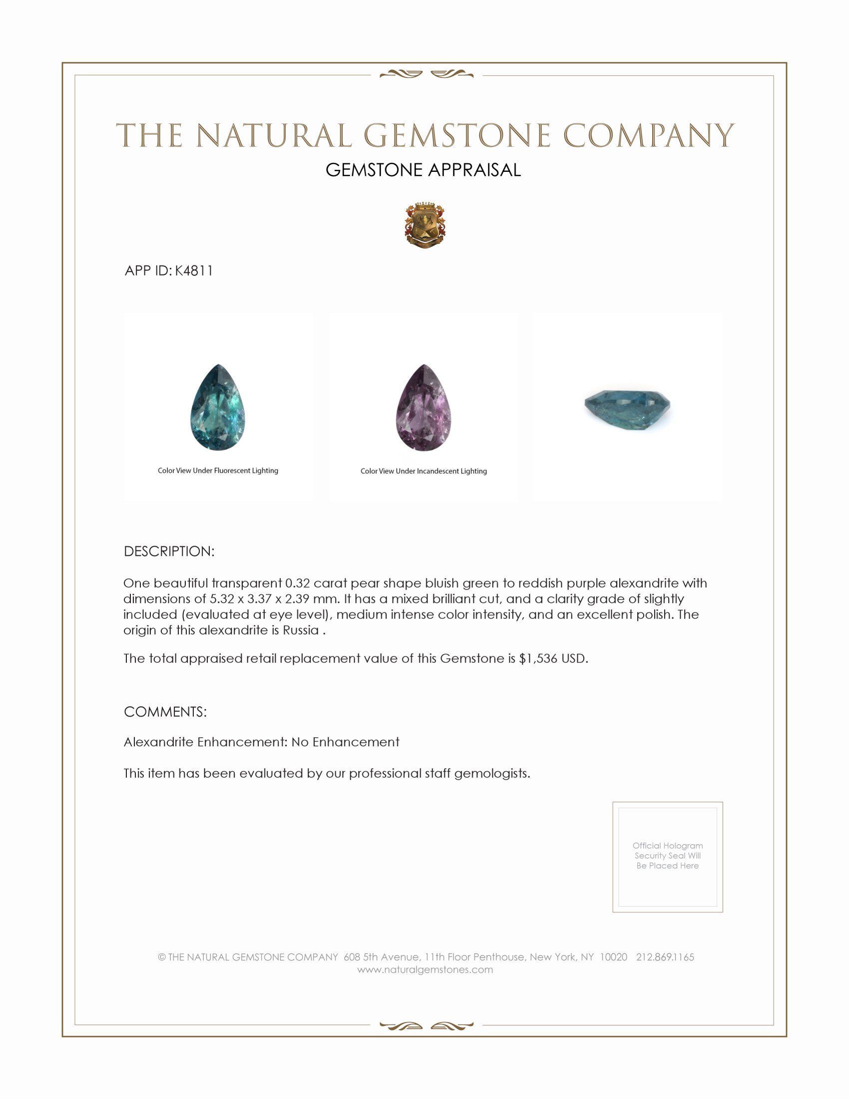 0.32 Ct. Alexandrite from Russia