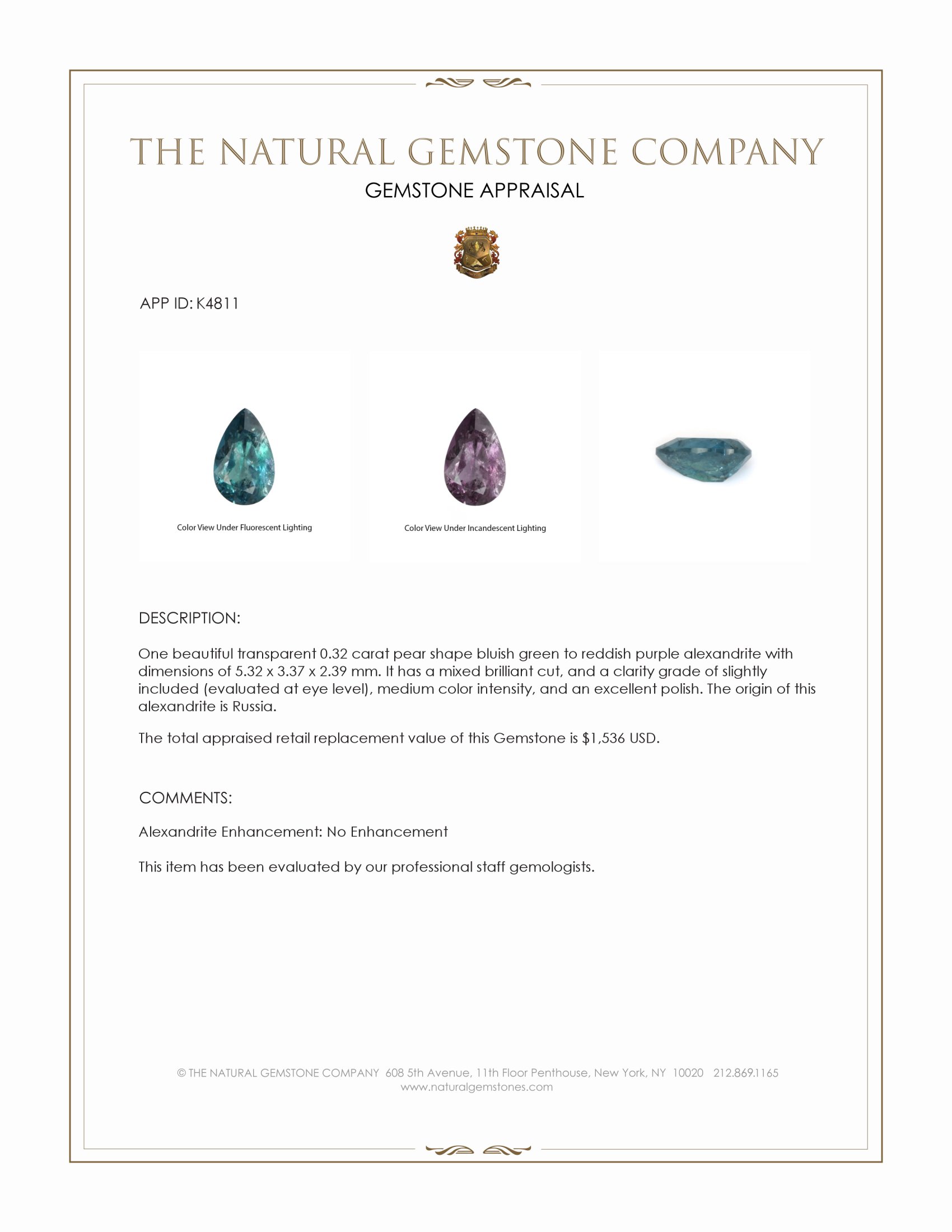 0.32 Ct. Alexandrite from Russia