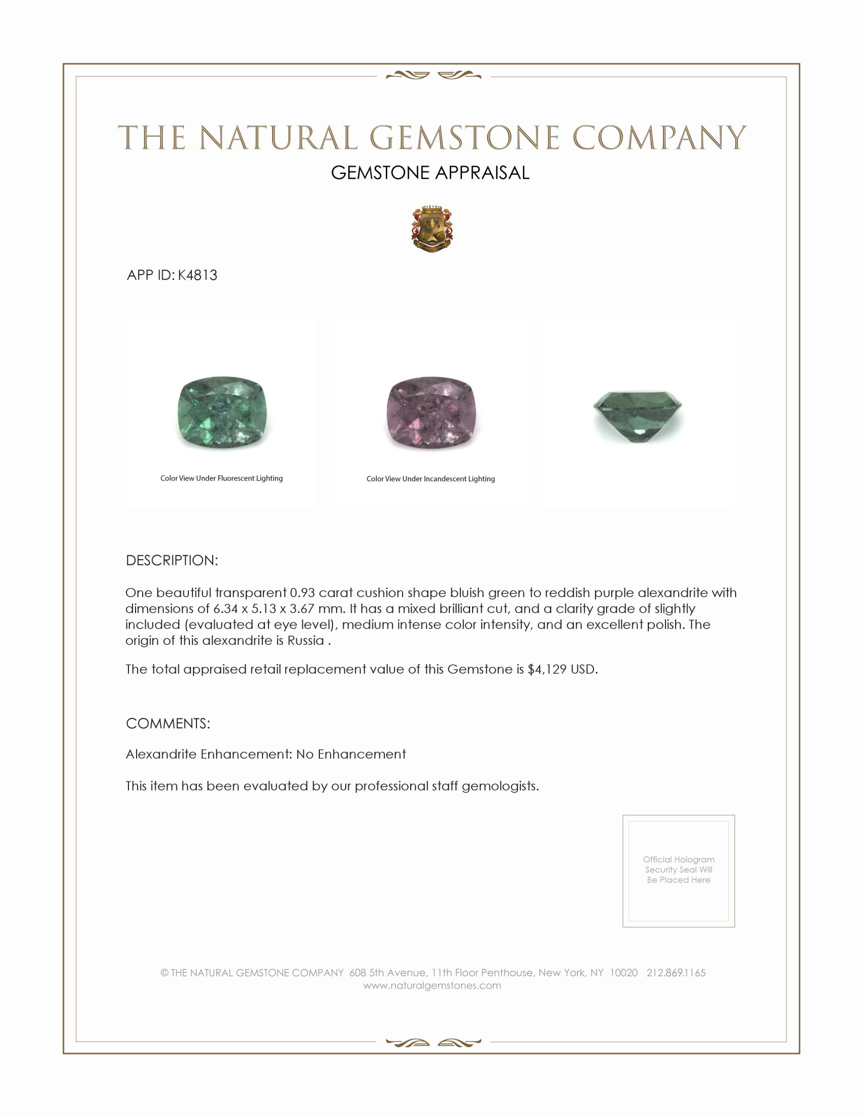 0.93 Ct. Alexandrite from Russia