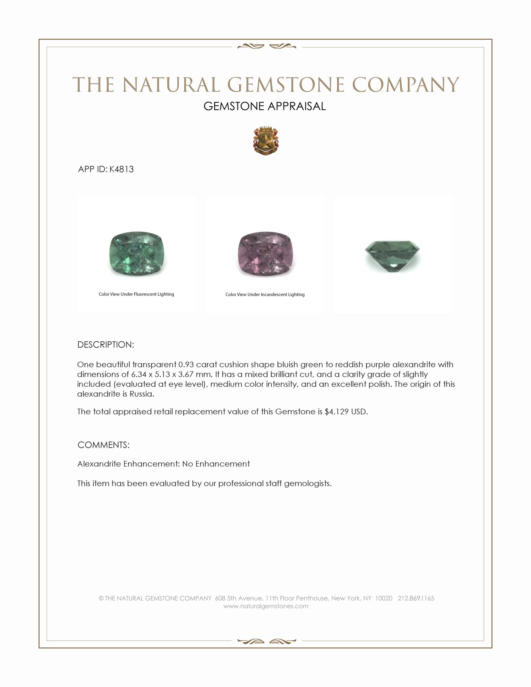 0.93 Ct. Alexandrite from Russia