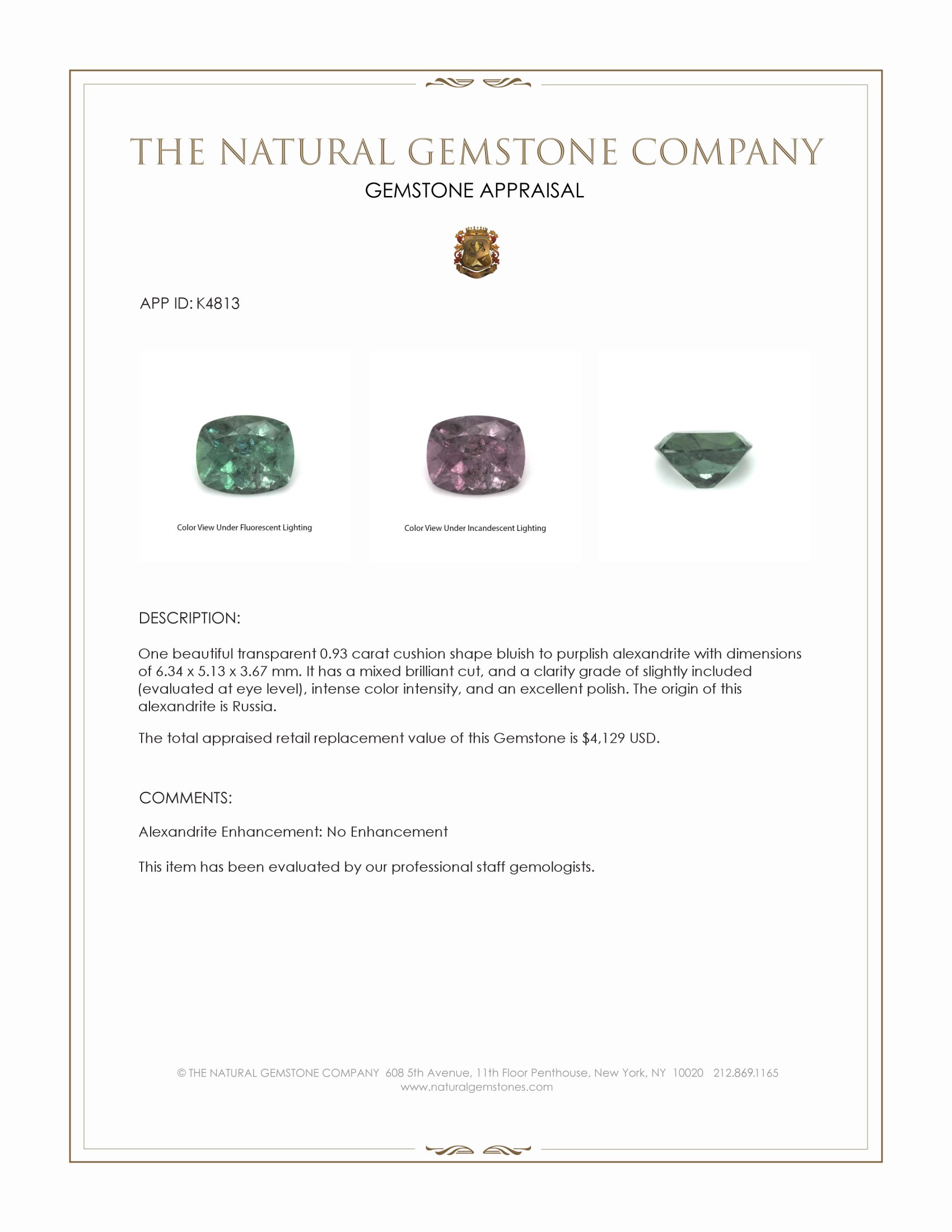 0.93 Ct. Alexandrite from Russia