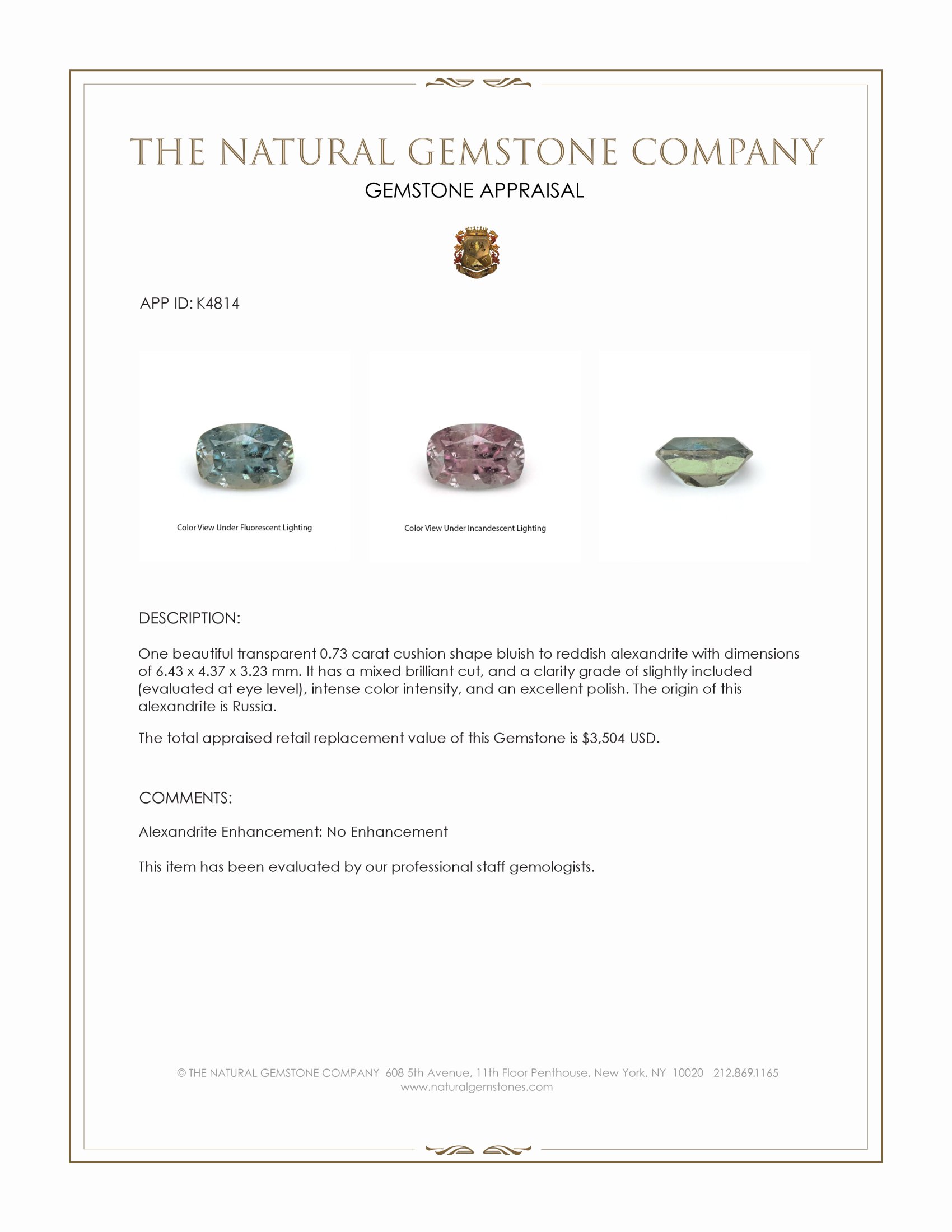 0.73 Ct. Alexandrite from Russia