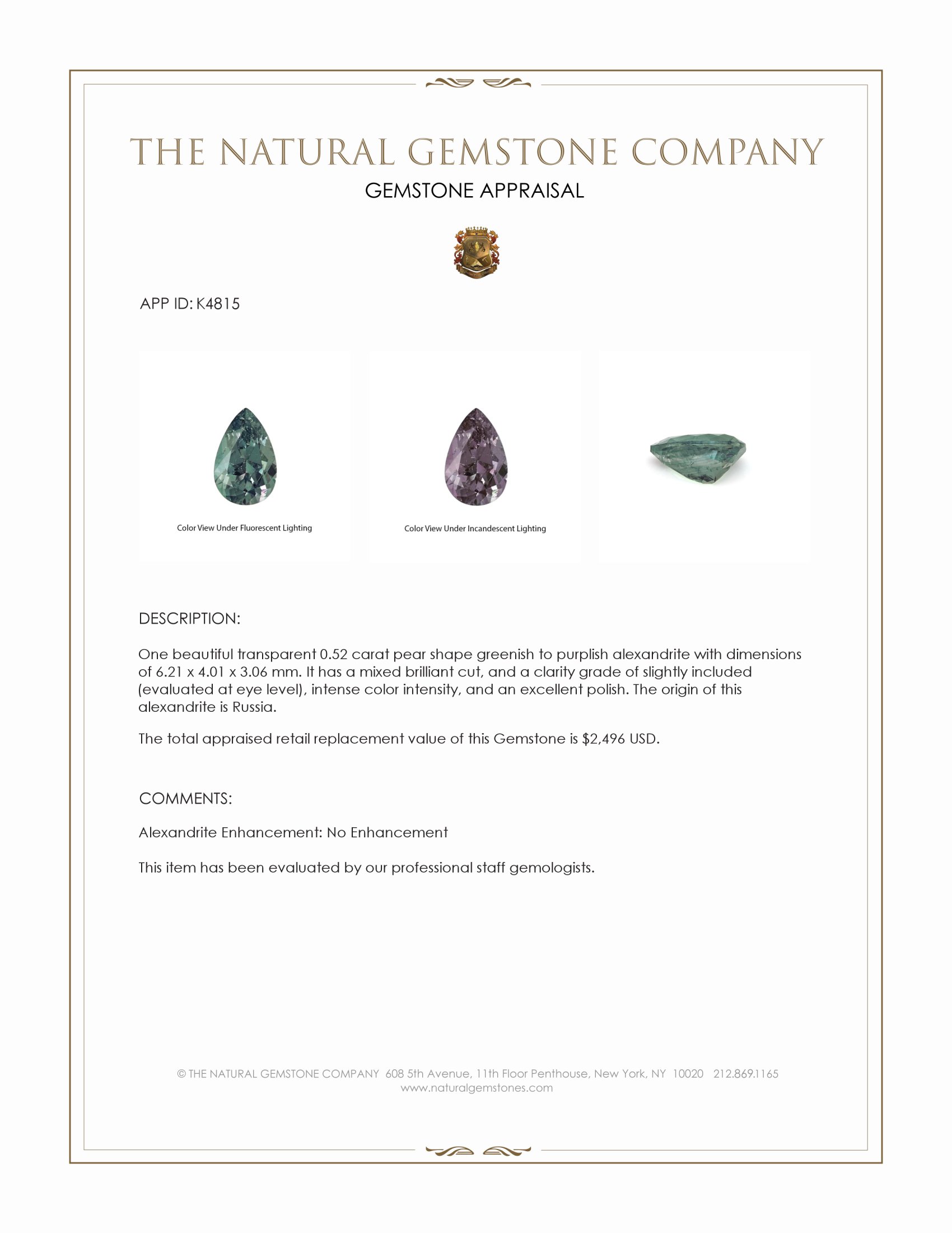 0.52 Ct. Alexandrite from Russia
