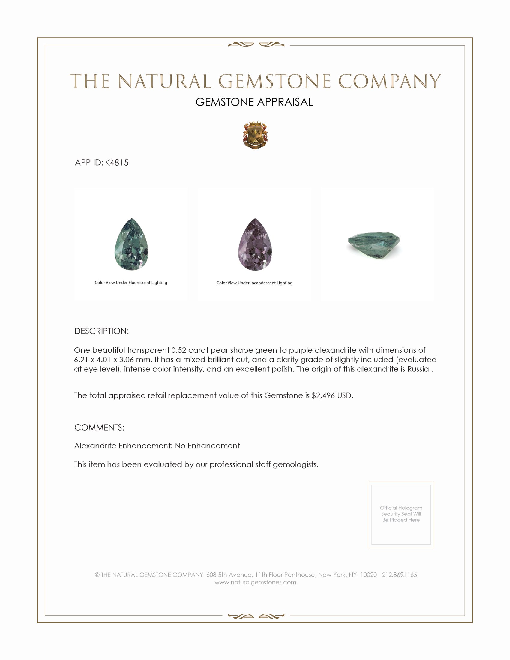 0.52 Ct. Alexandrite from Russia