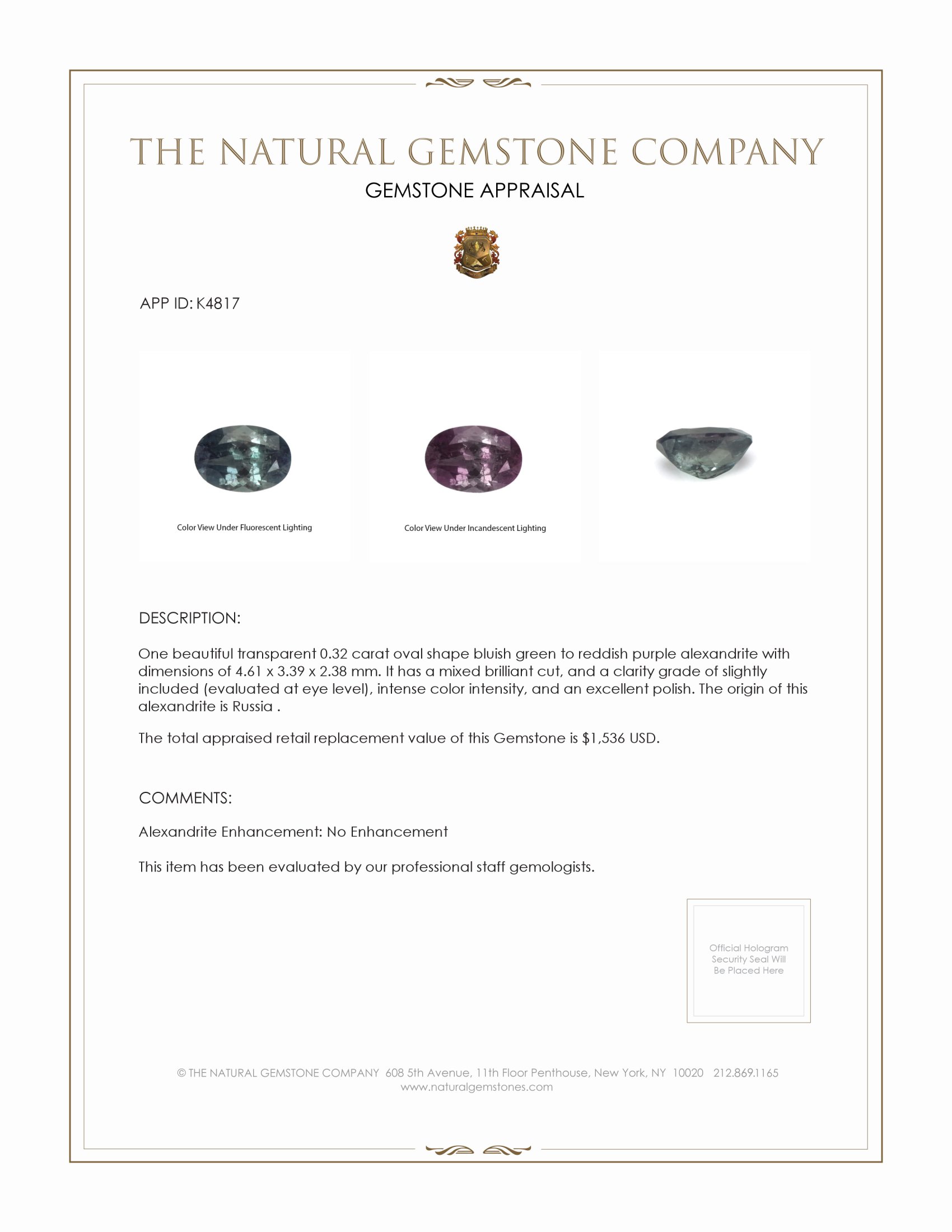 0.32 Ct. Alexandrite from Russia