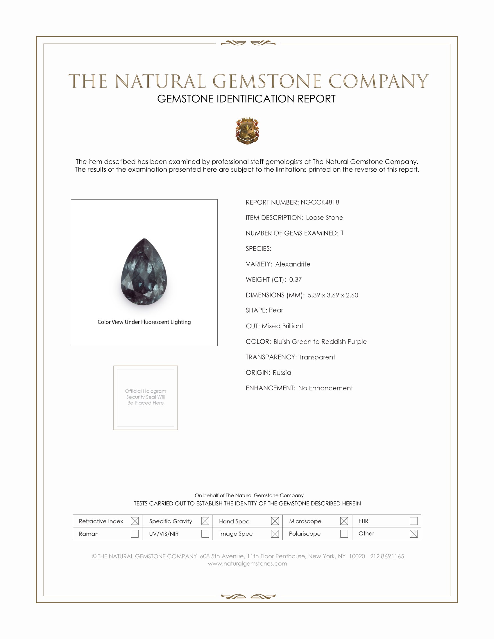 0.37 Ct. Alexandrite from Russia