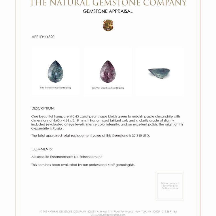 0.65 Ct. Alexandrite from Russia