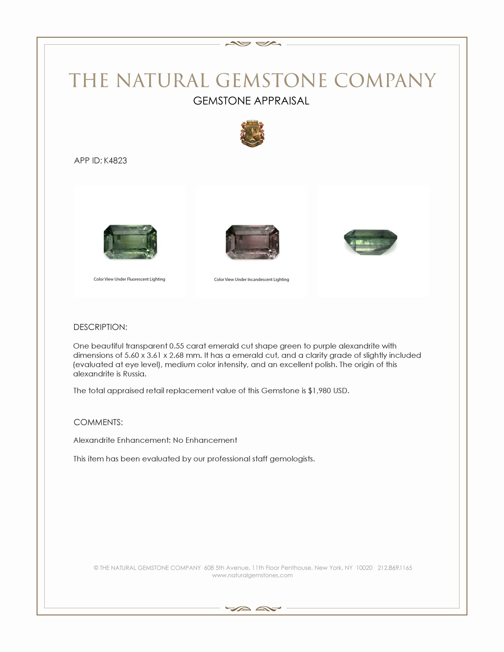 0.55 Ct. Alexandrite from Russia