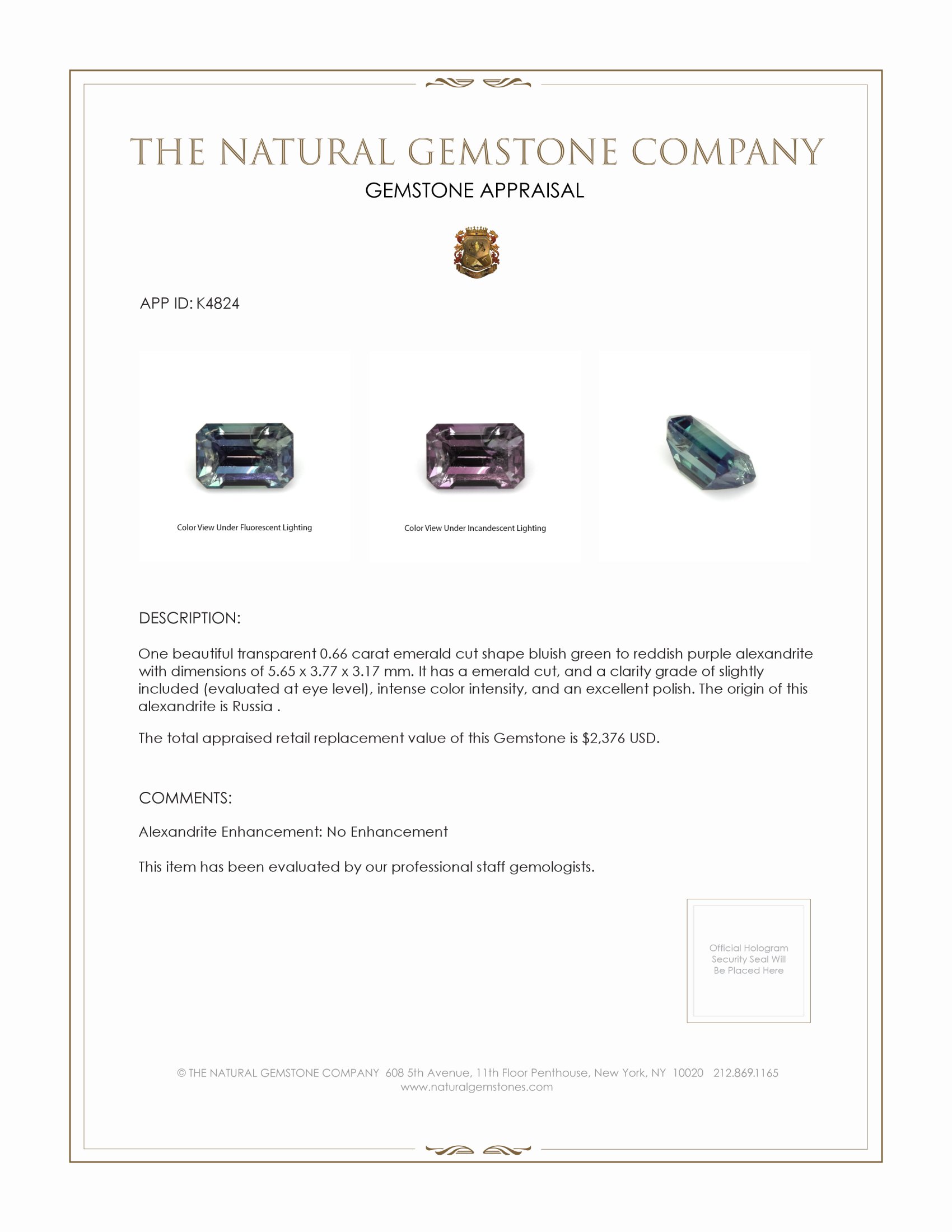 0.66 Ct. Alexandrite from Russia