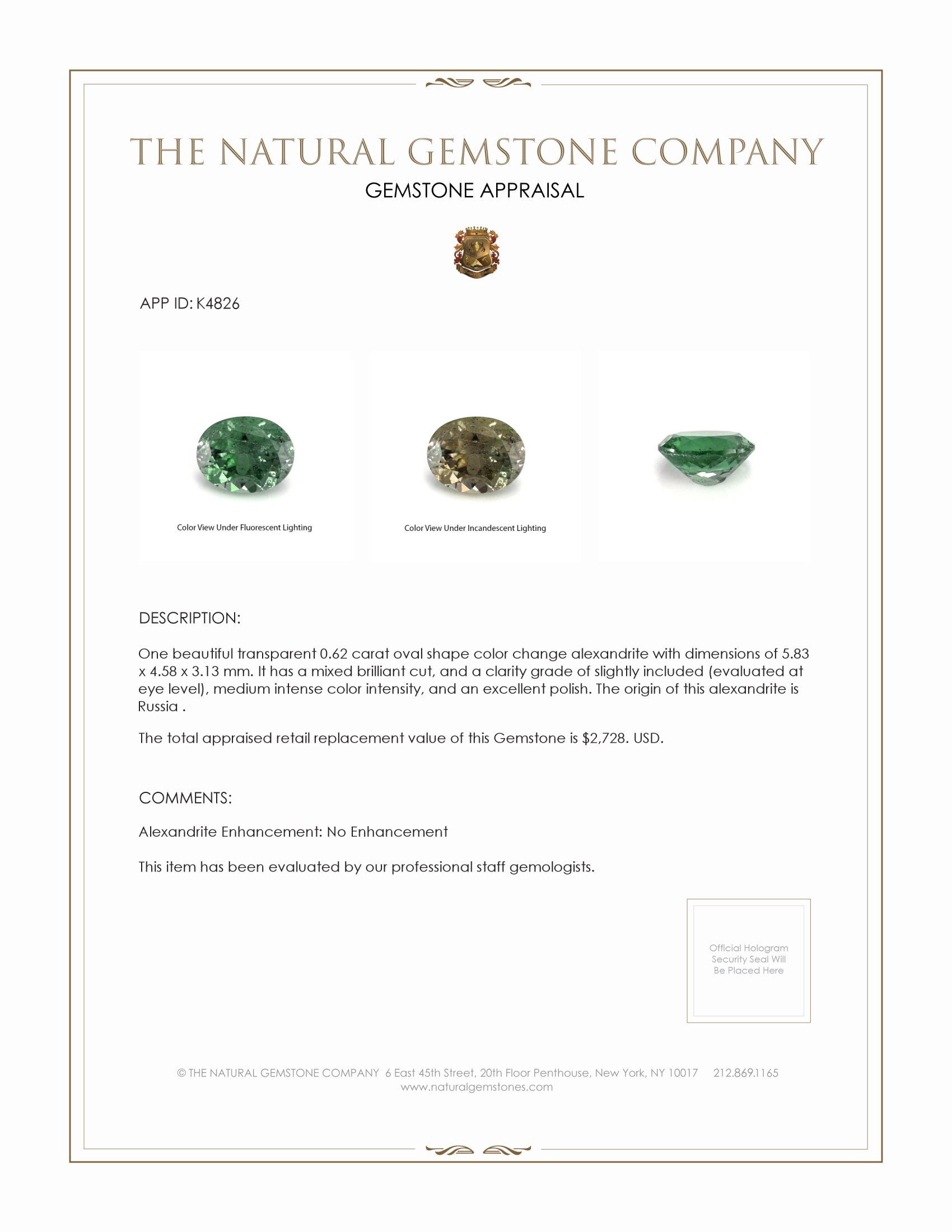 0.62 Ct. Alexandrite from Russia