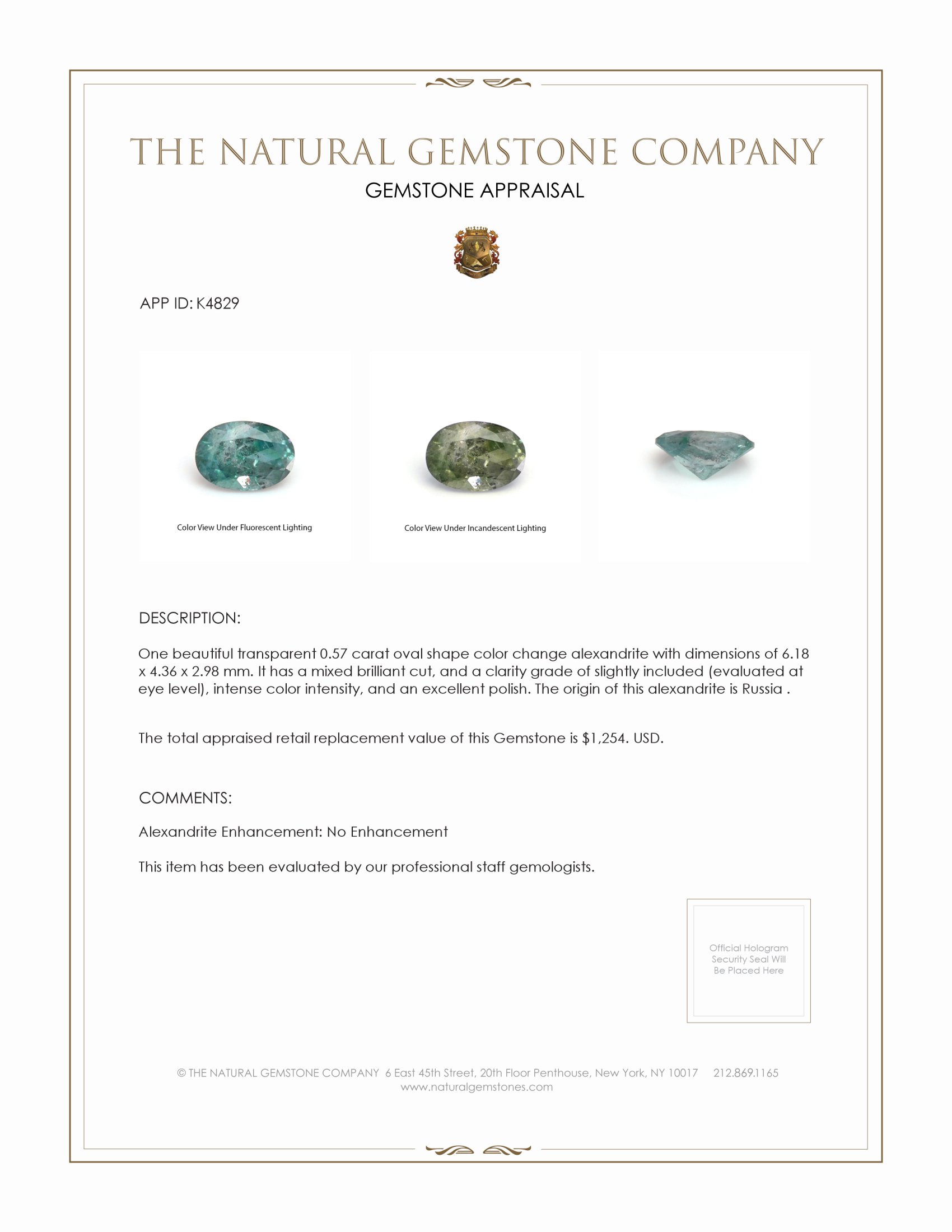 0.57 Ct. Alexandrite from Russia