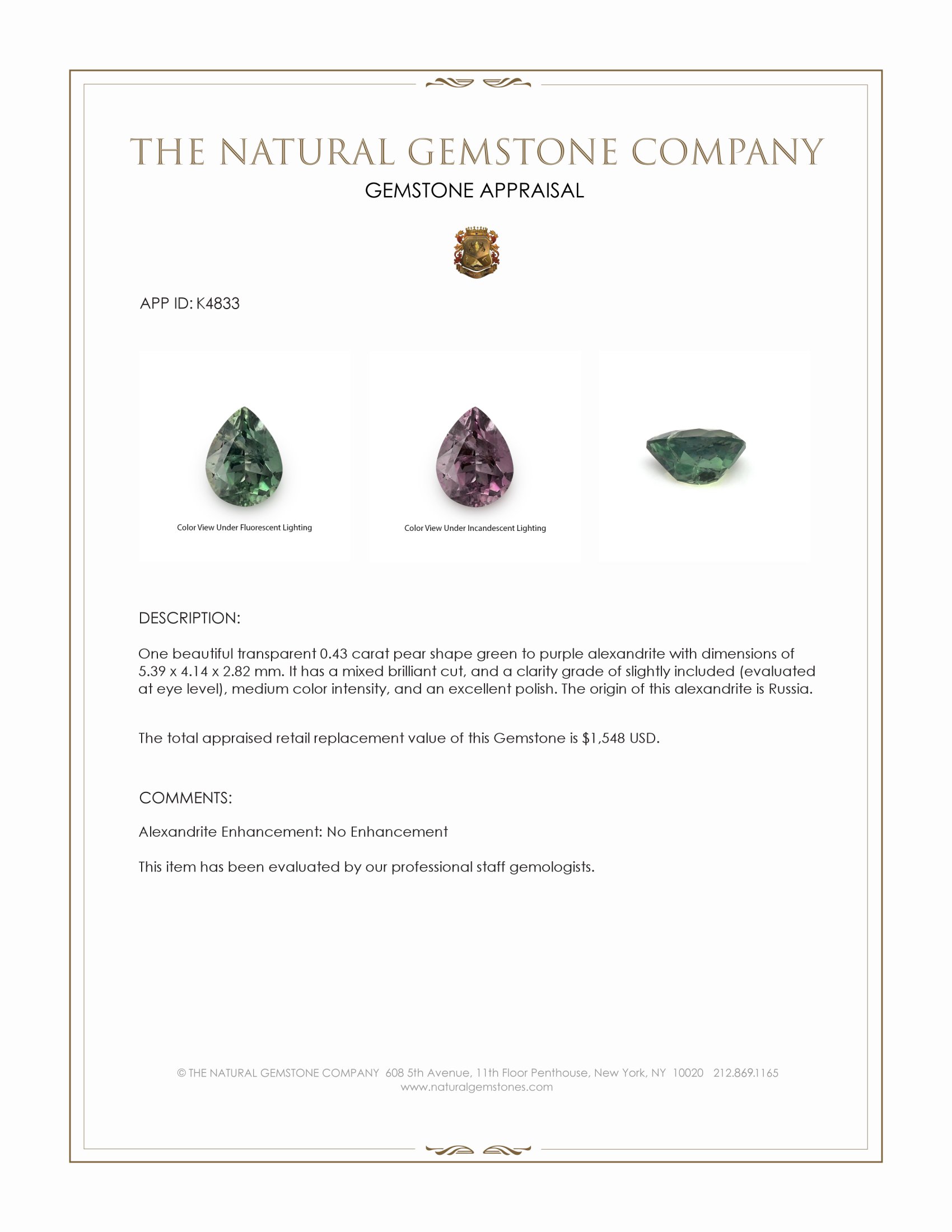 0.43 Ct. Alexandrite from Russia