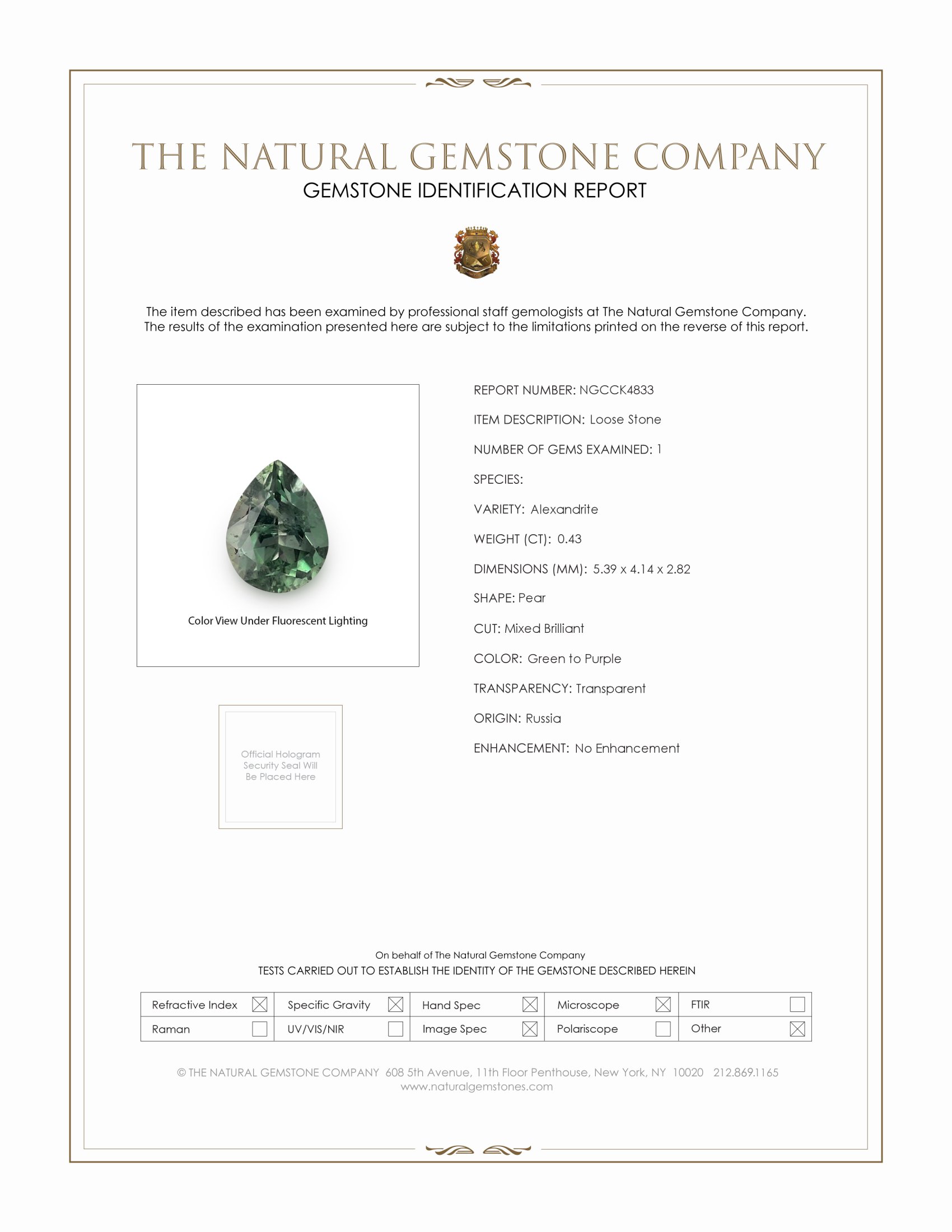 0.43 Ct. Alexandrite from Russia