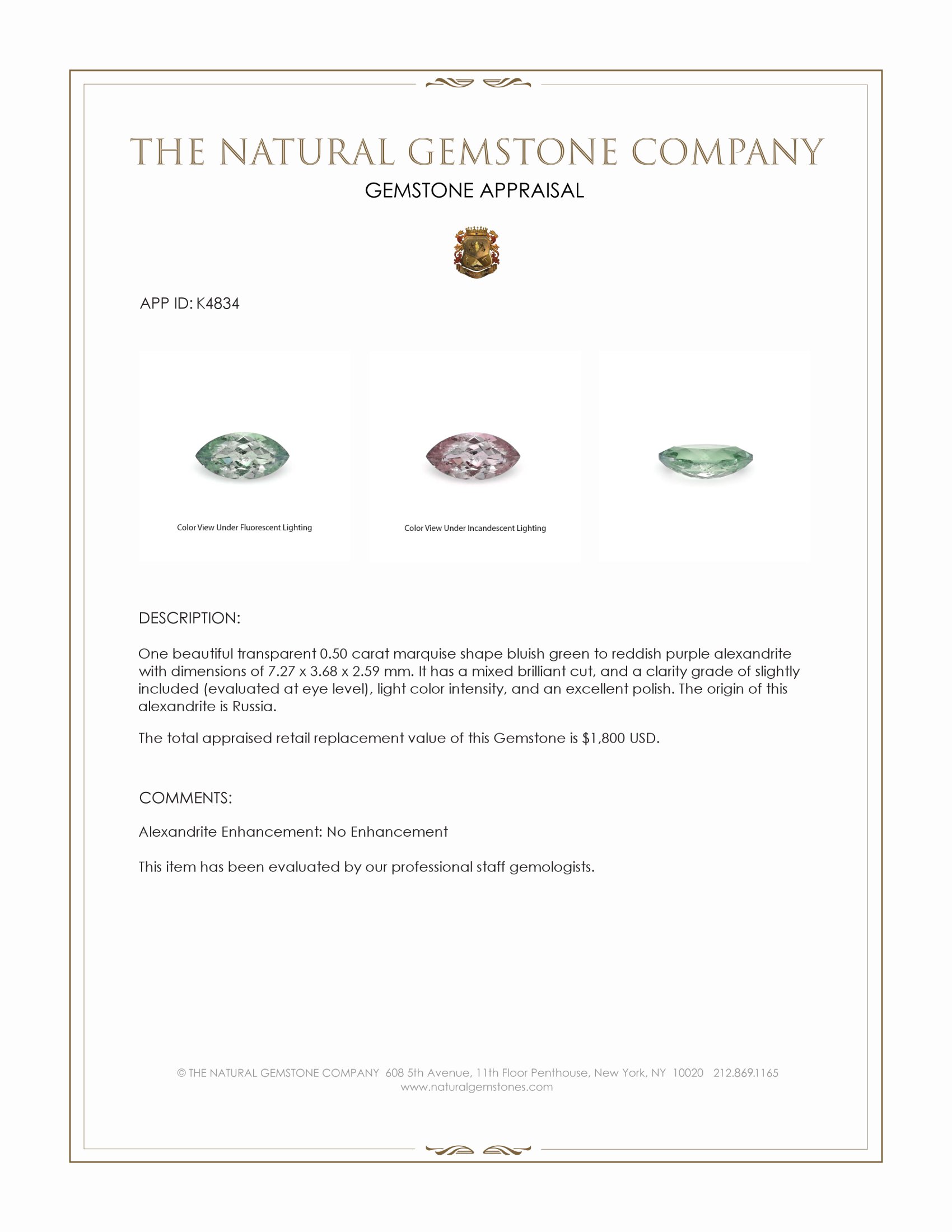 0.50 Ct. Alexandrite from Russia