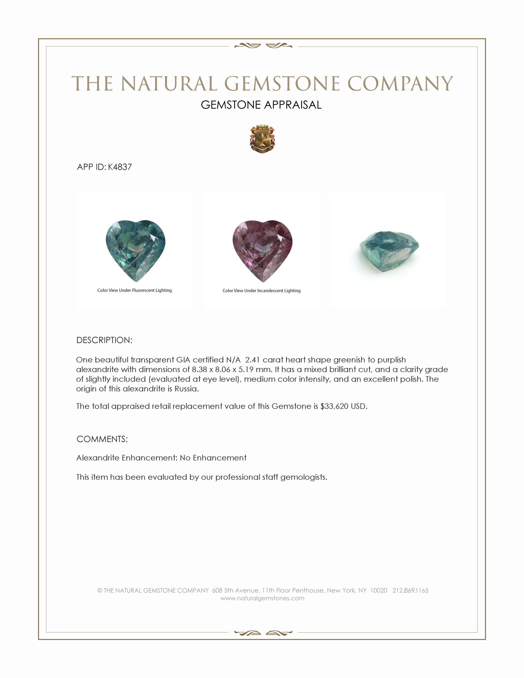 2.41 Ct. Alexandrite from Russia