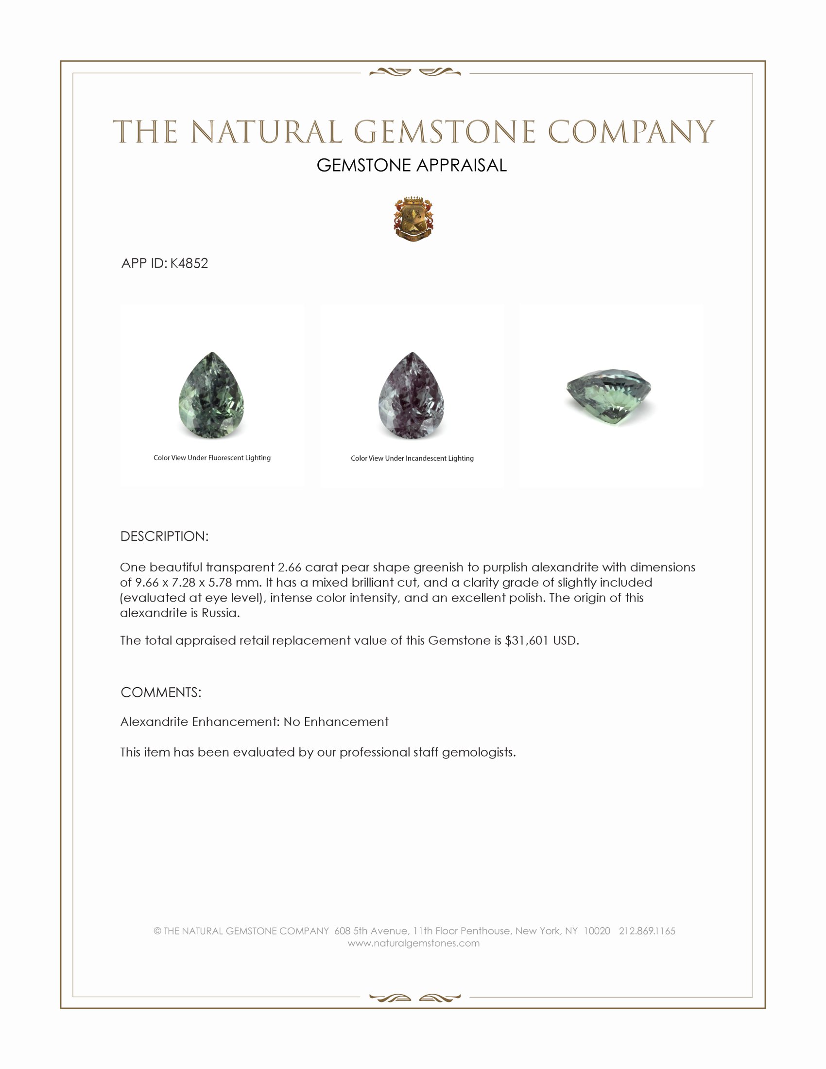 2.66 Ct. Alexandrite from Russia