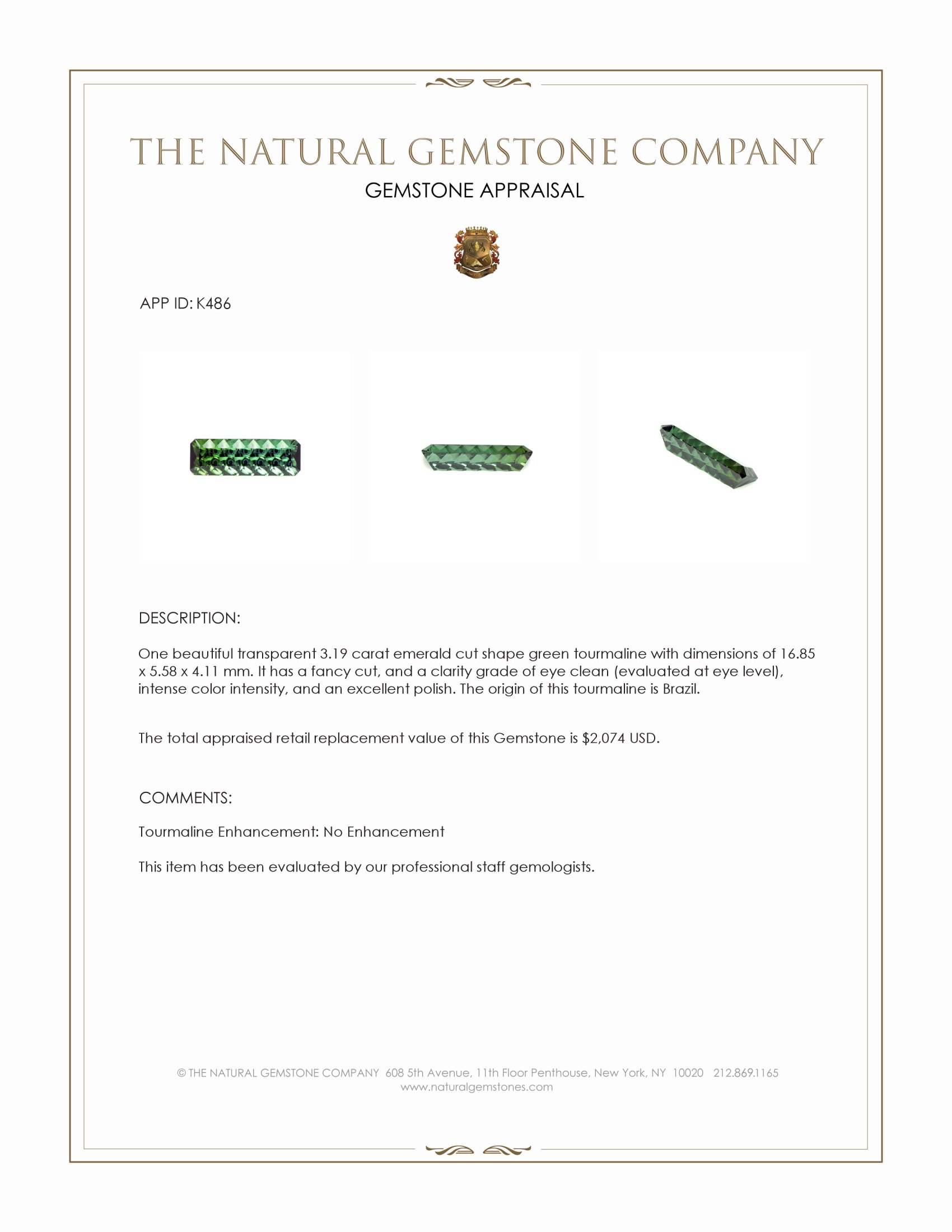 3.19 Ct. Green Tourmaline from Brazil