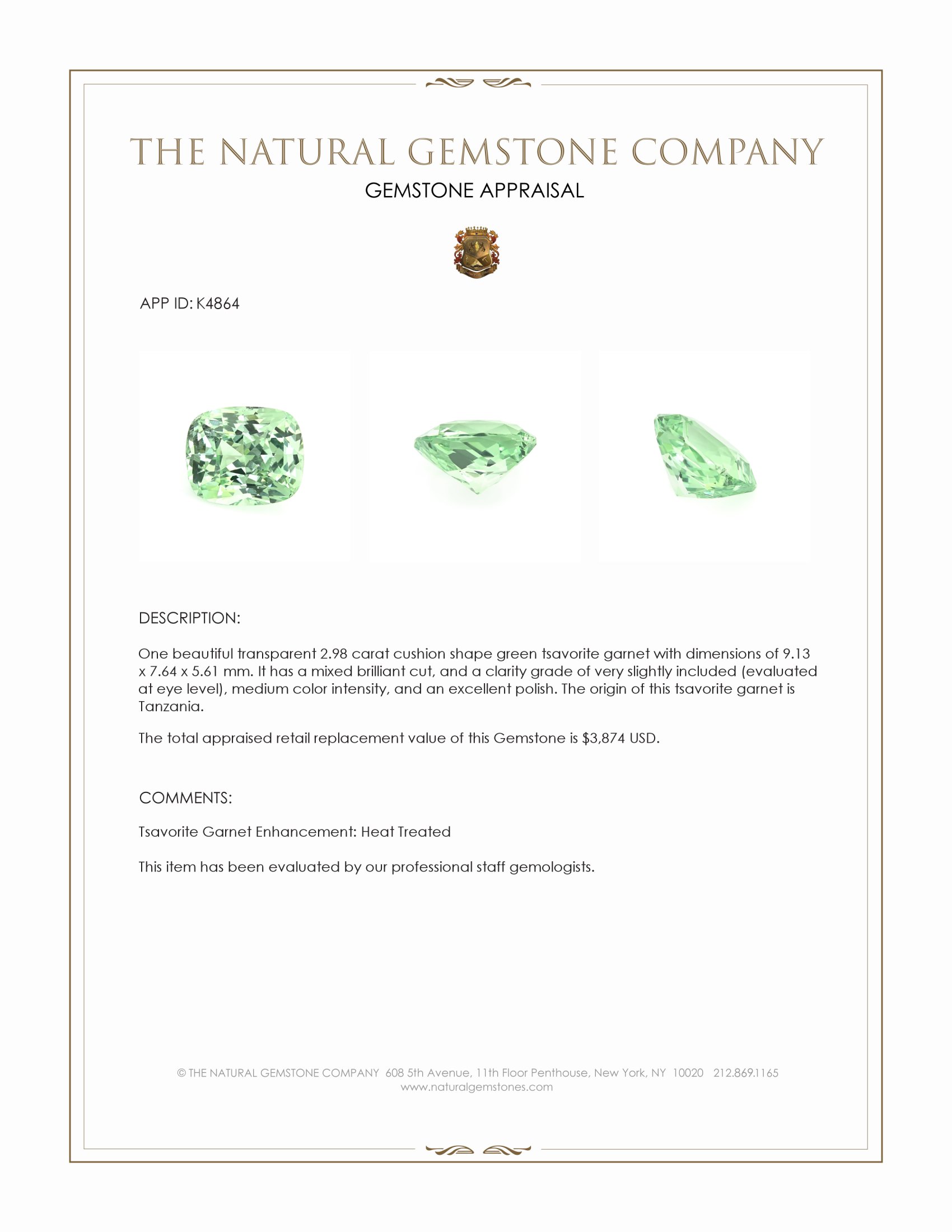 2.98 Ct. Tsavorite Garnet from Tanzania