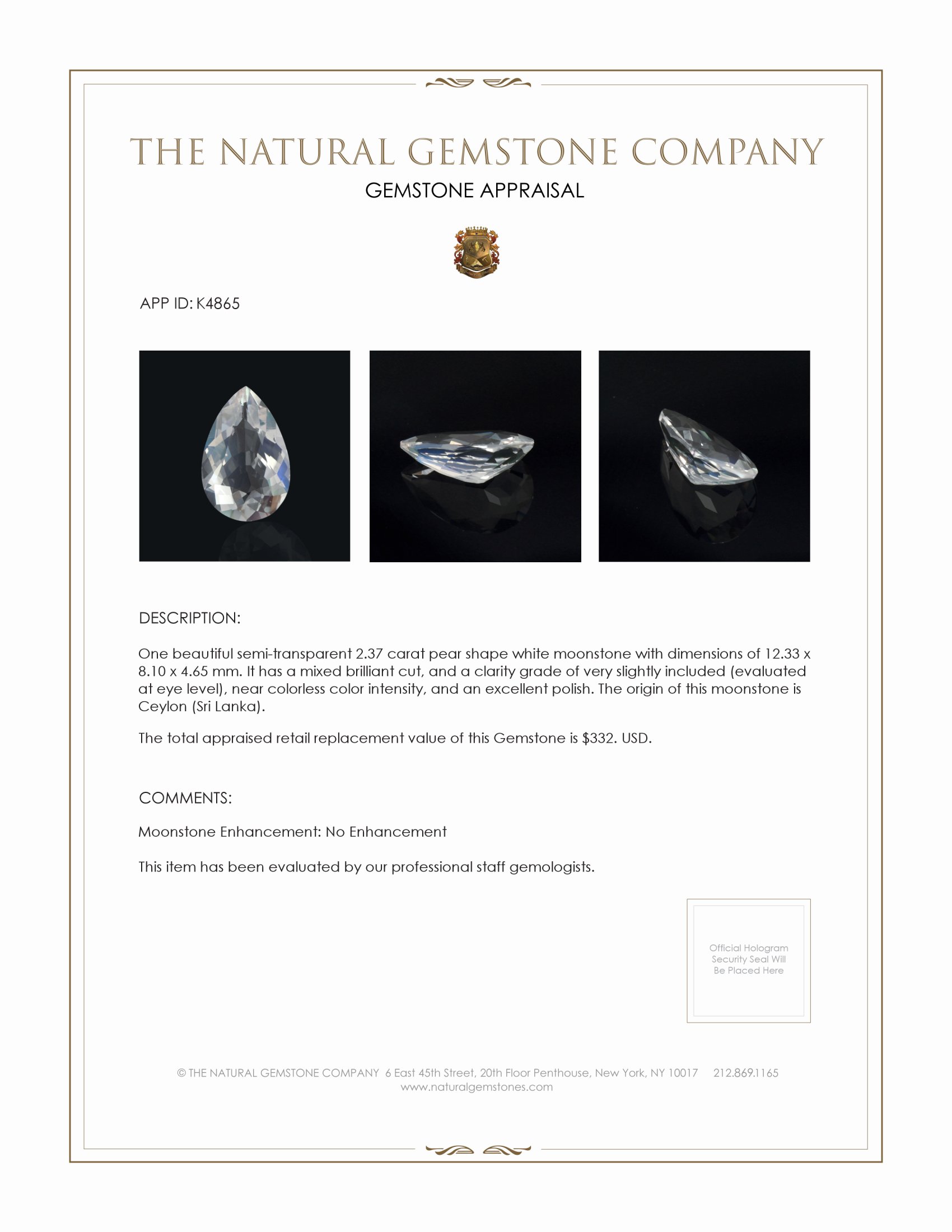 2.37 Ct. Moonstone from Ceylon (Sri Lanka)