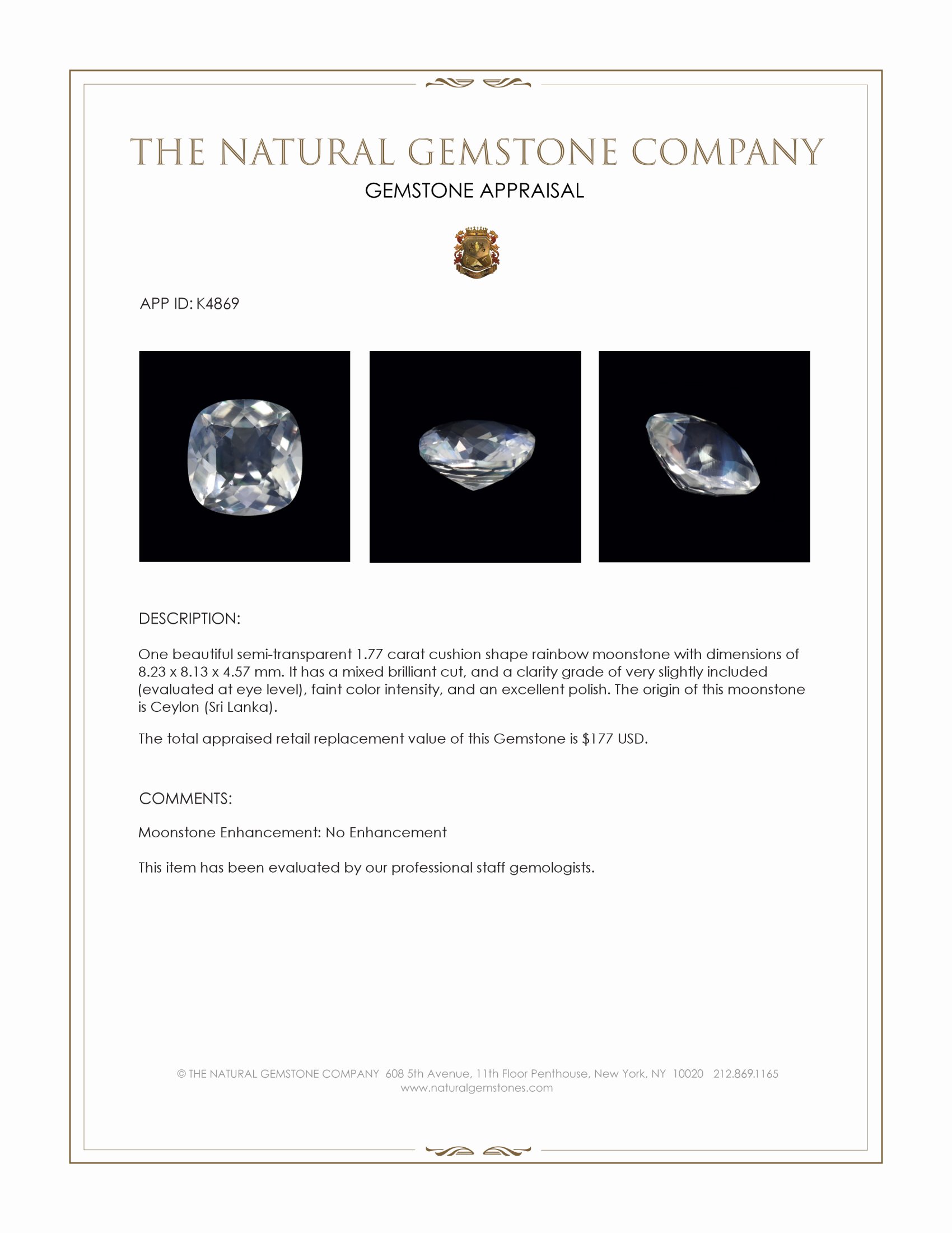 1.77 Ct. Moonstone from Ceylon (Sri Lanka)