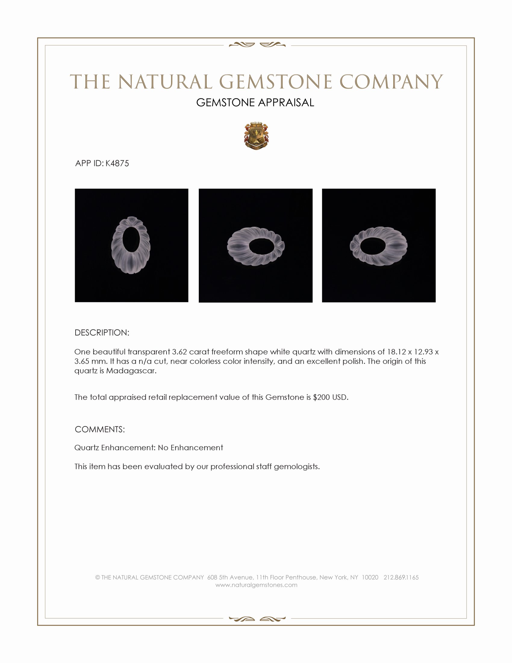 3.62 Ct. Quartz from Madagascar