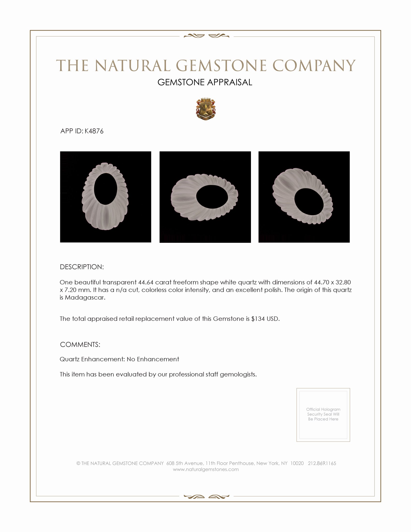 44.64 Ct. Quartz from Madagascar