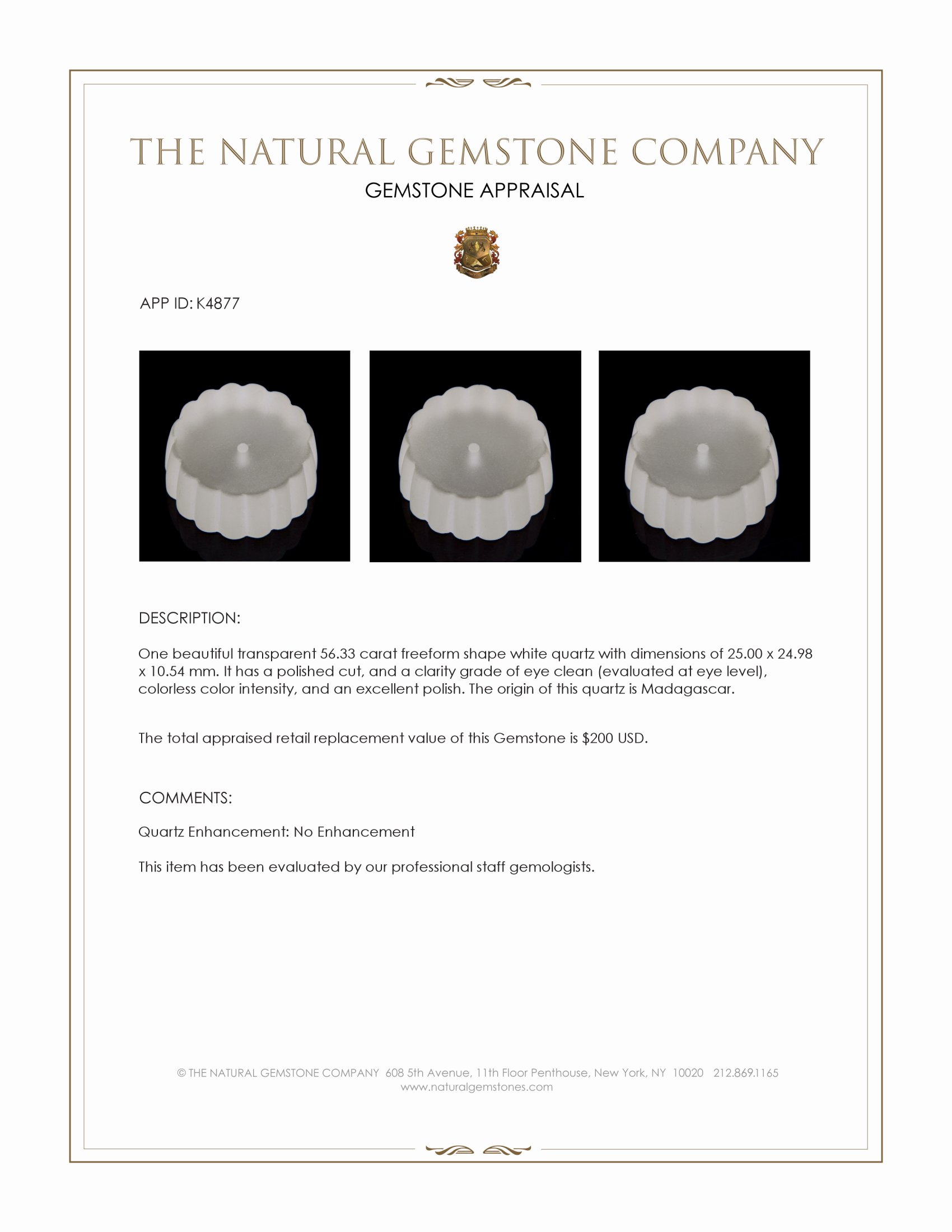 56.33 Ct. White Quartz from Madagascar