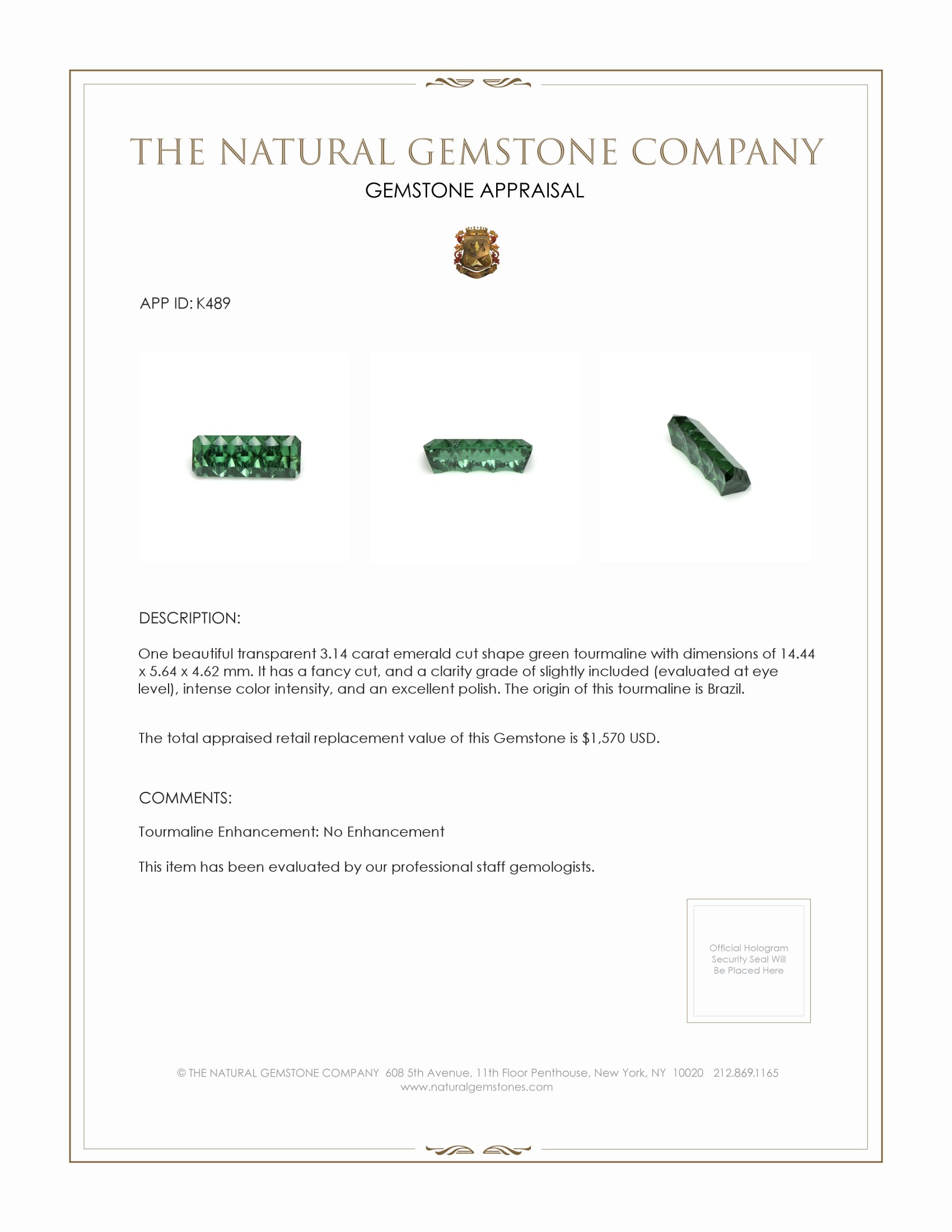 3.14 Ct. Tourmaline from Brazil