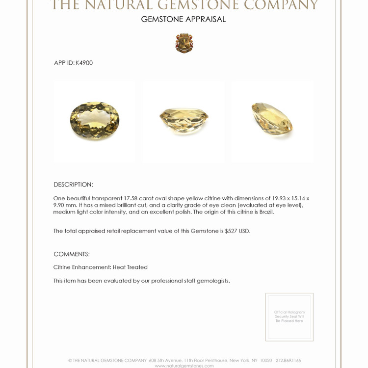 17.58 Ct. Citrine from Brazil