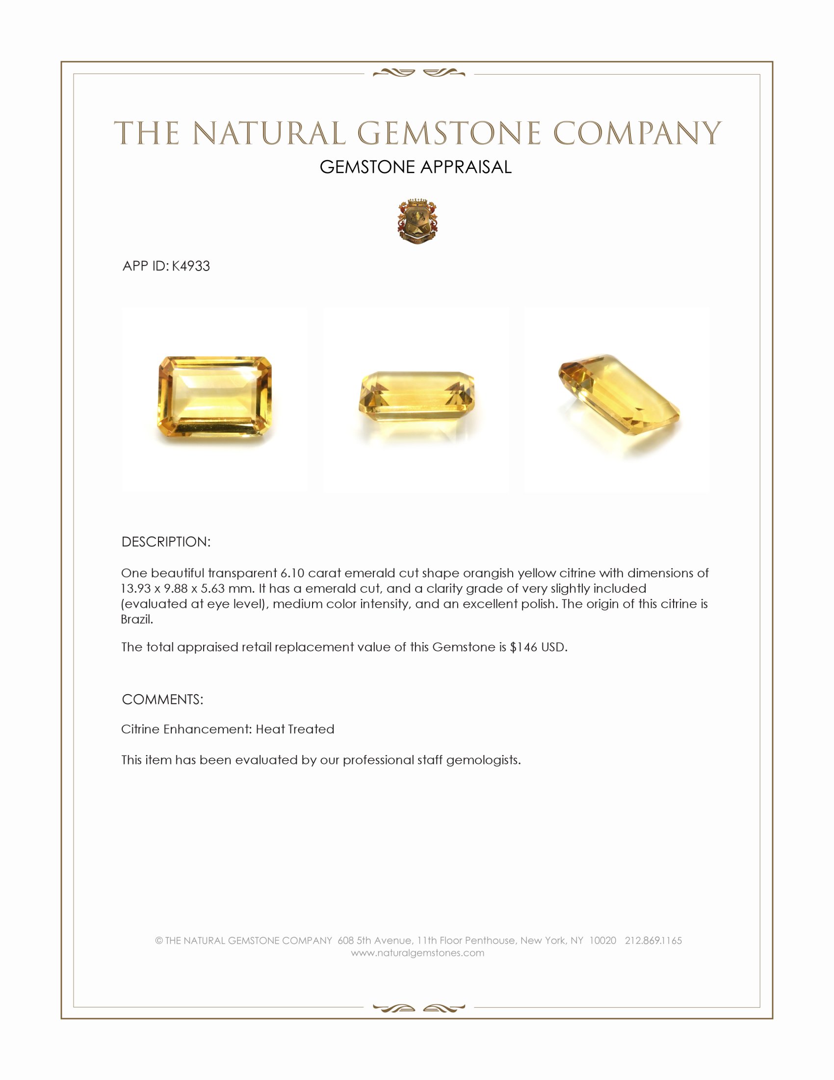 6.10 Ct. Citrine from Brazil